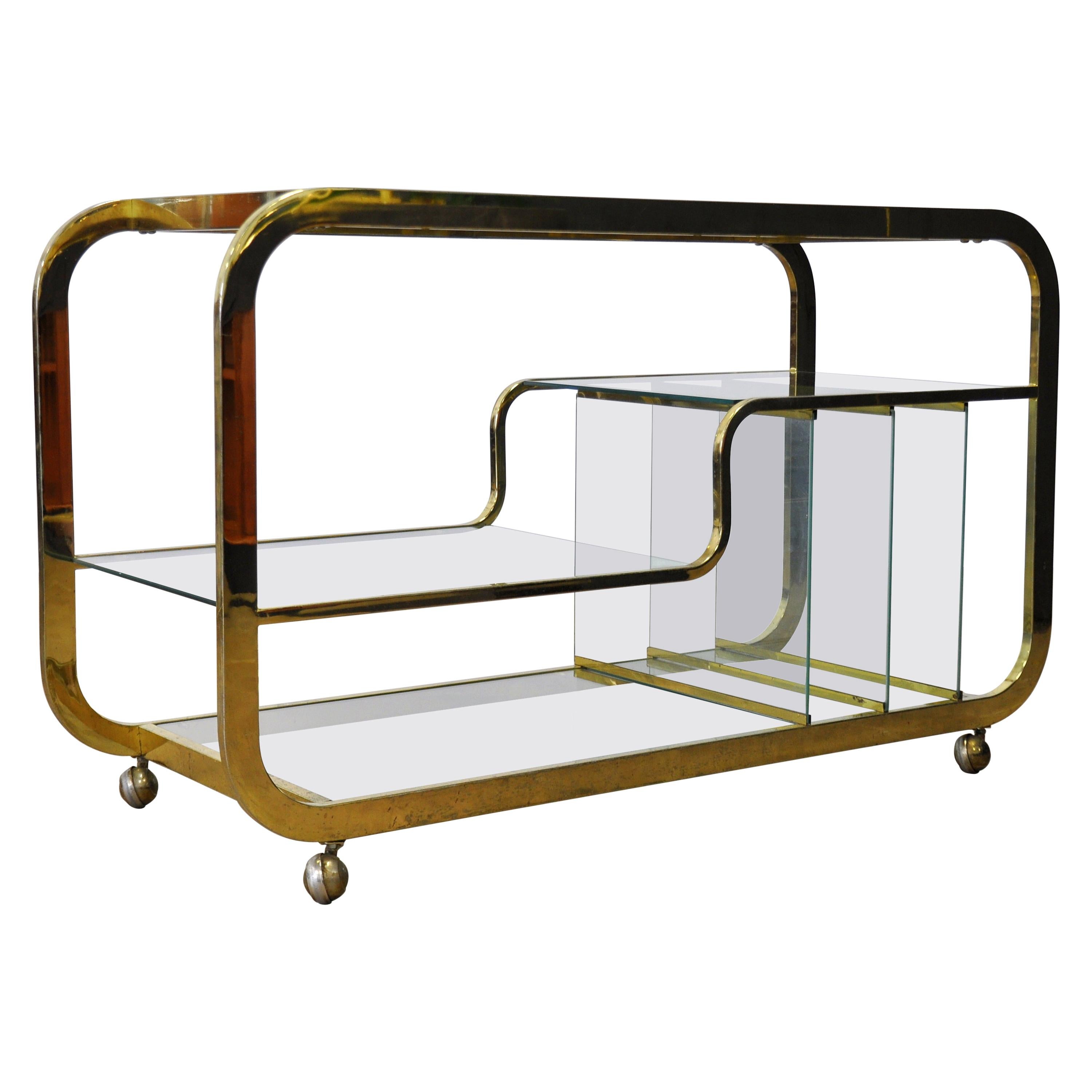 Mid-Century Modern Brass Bar Cart Milo Baughman Style