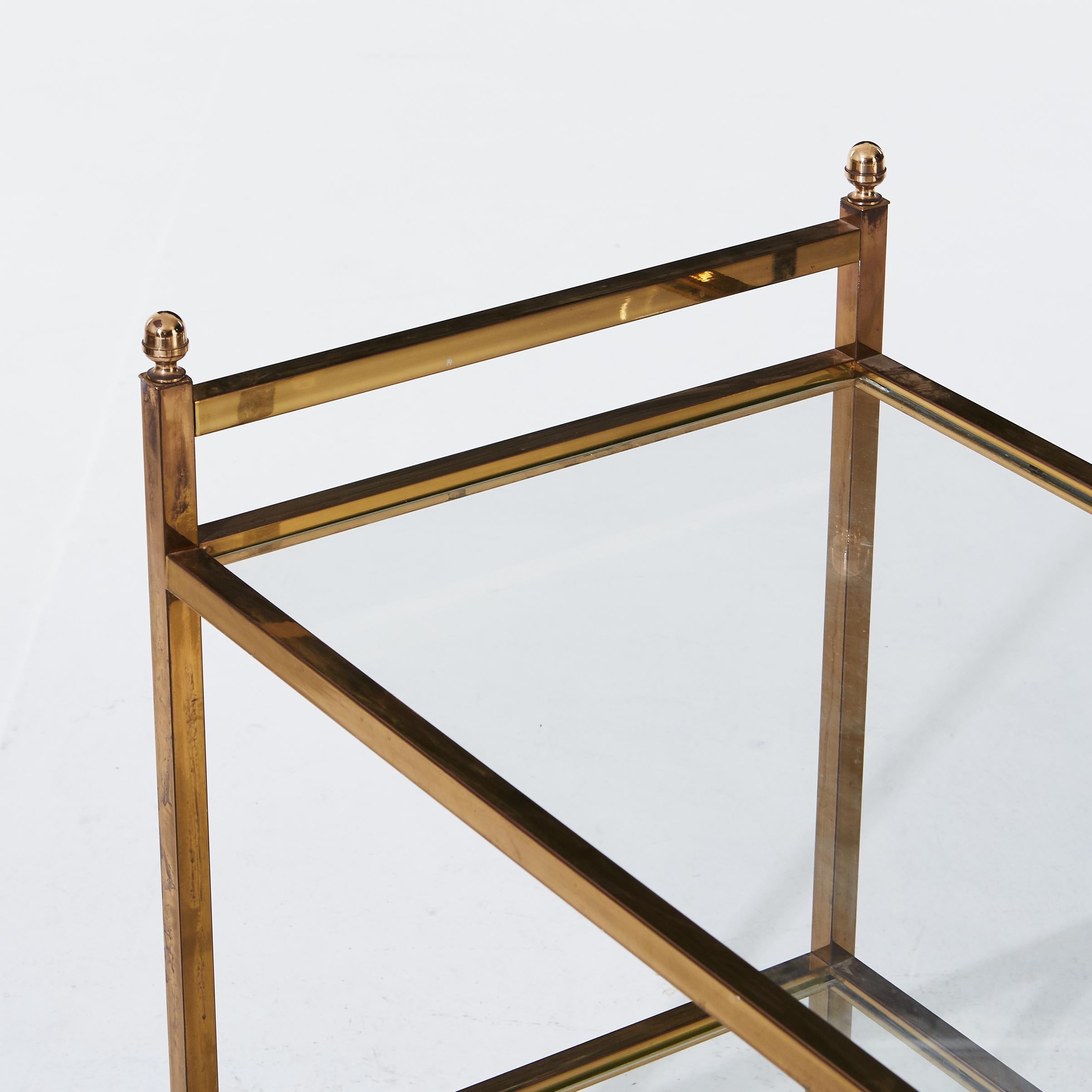 Mid-Century Modern Mid Century Modern Brass Bar Cart with Glass Shelves