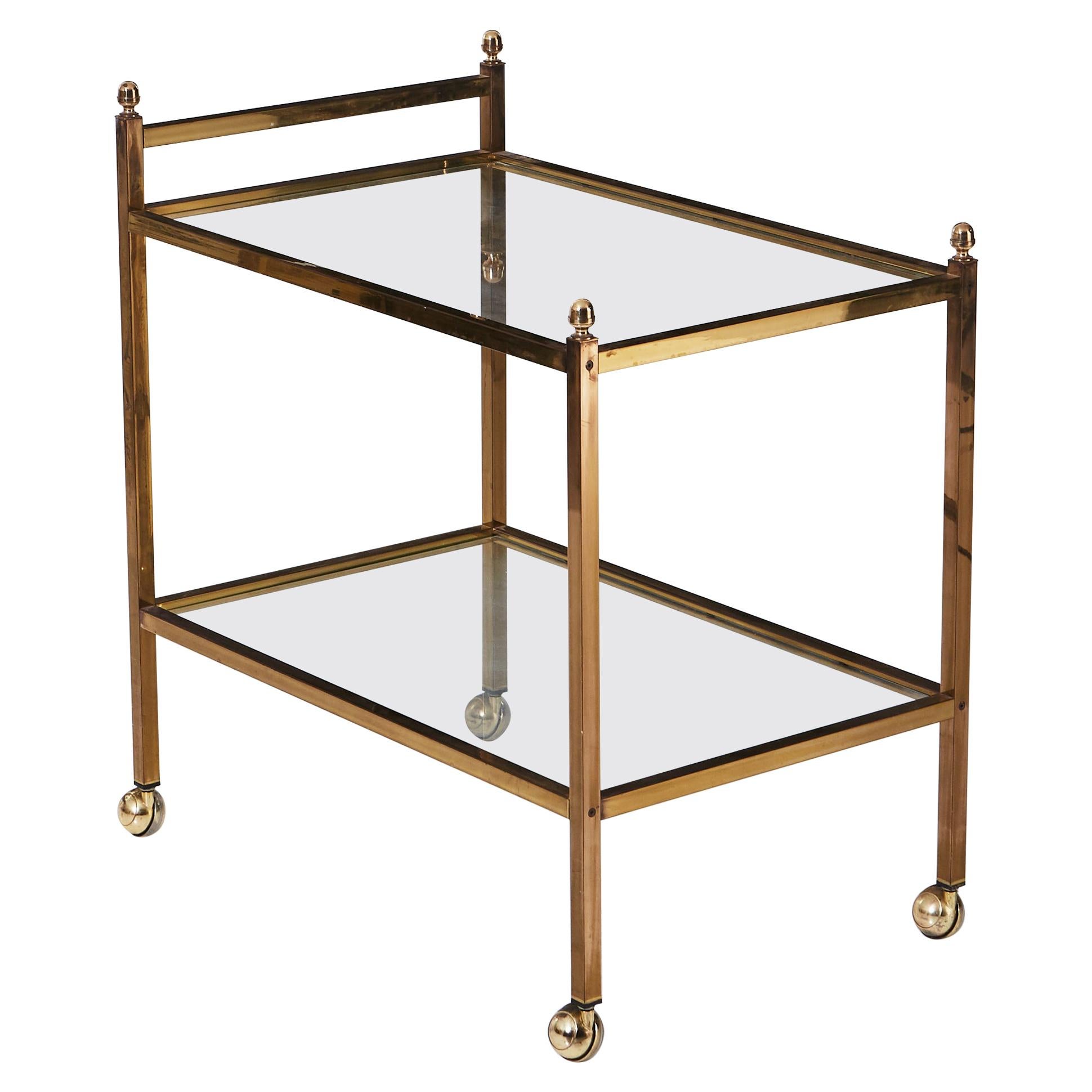 Mid Century Modern Brass Bar Cart with Glass Shelves