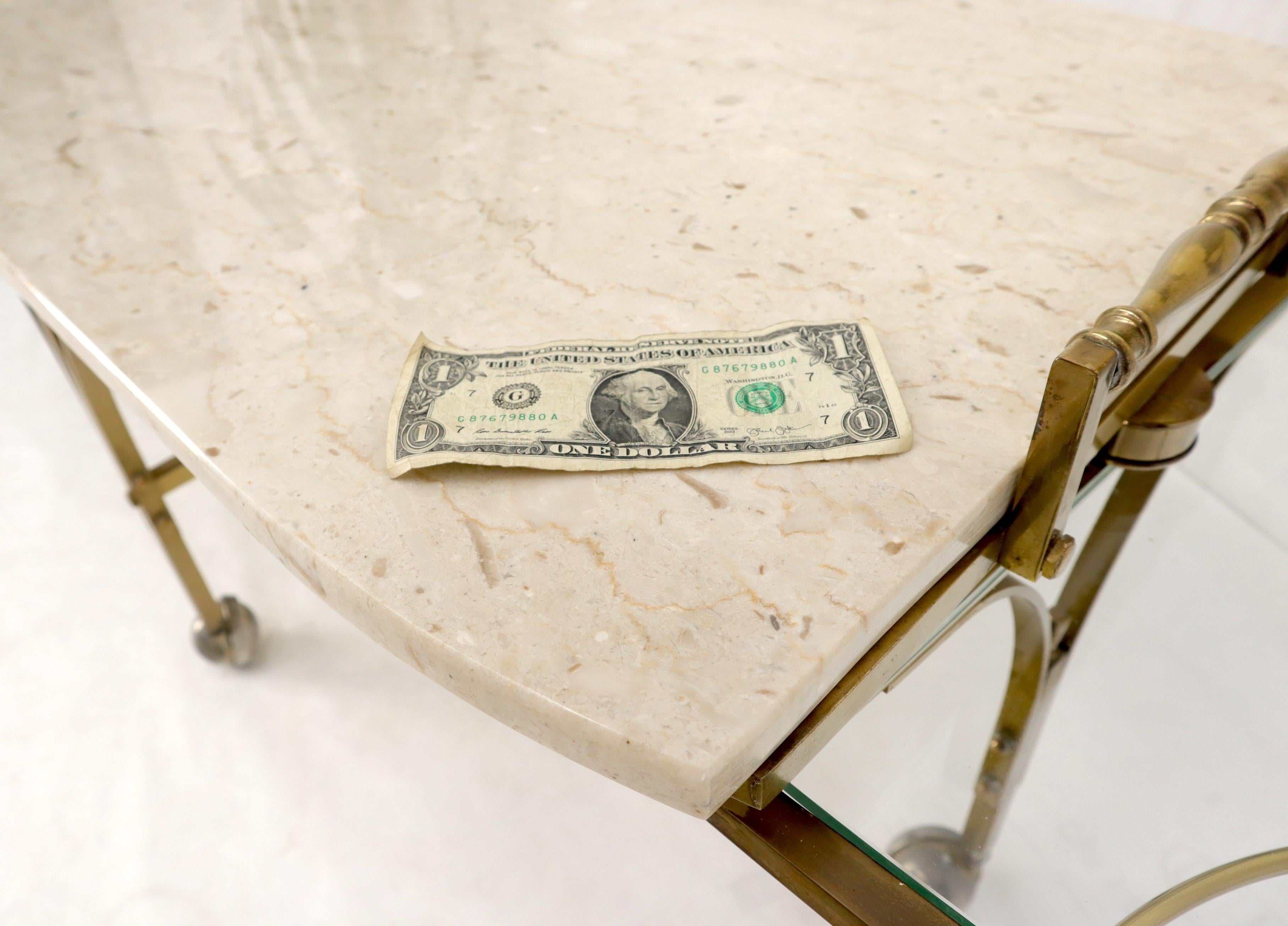 Mid-Century Modern Brass Base on Wheels Travertine Top Expandable Coffee Table For Sale 13