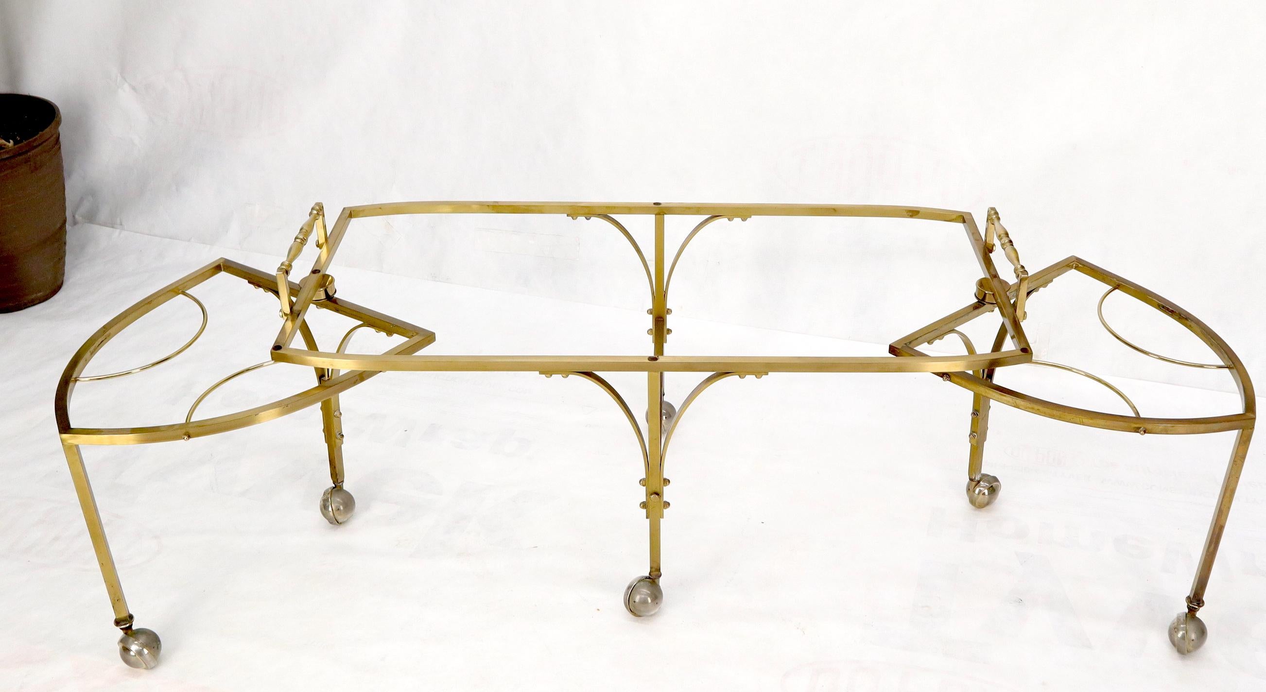 Mid-Century Modern Brass Base on Wheels Travertine Top Expandable Coffee Table For Sale 14