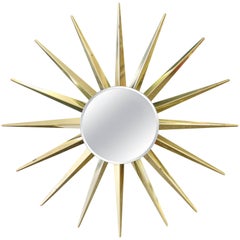 Mid-Century Modern Brass Beveled Sunburst Mirror