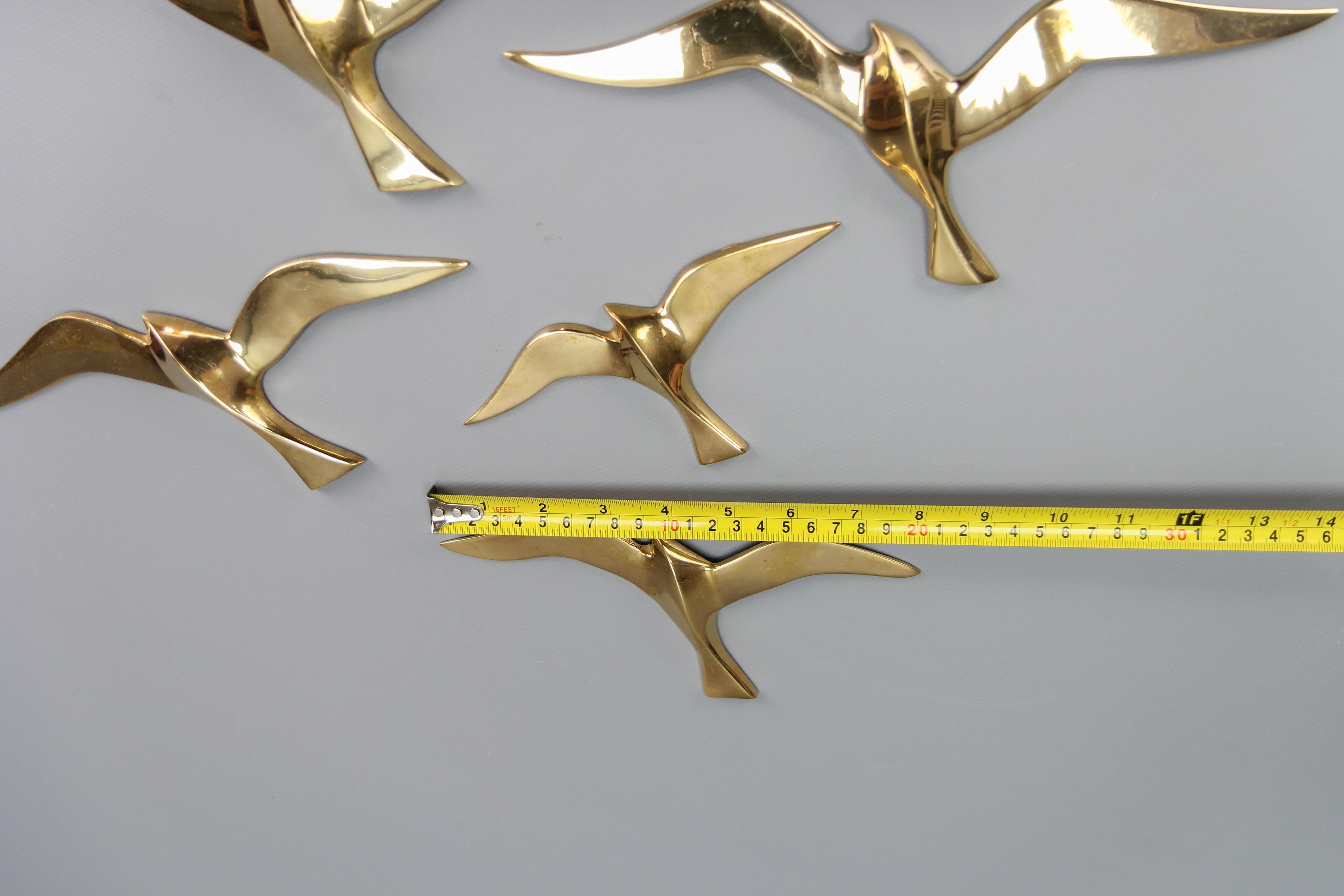 Mid-Century Modern Brass Bird Wall-Mounted Figures, Set of Five For Sale 9