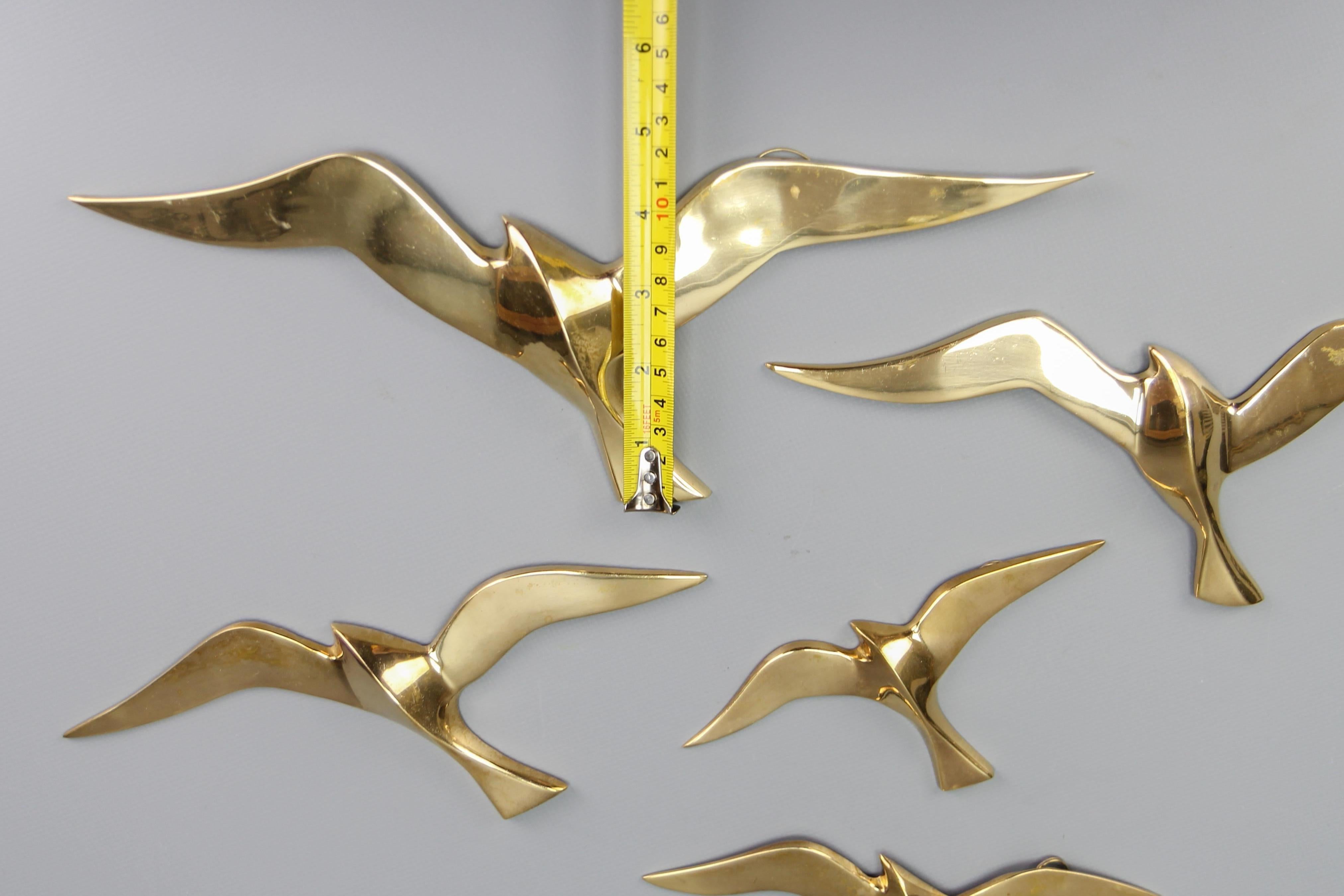 Mid-Century Modern Brass Bird Wall-Mounted Figures, Set of Five For Sale 12