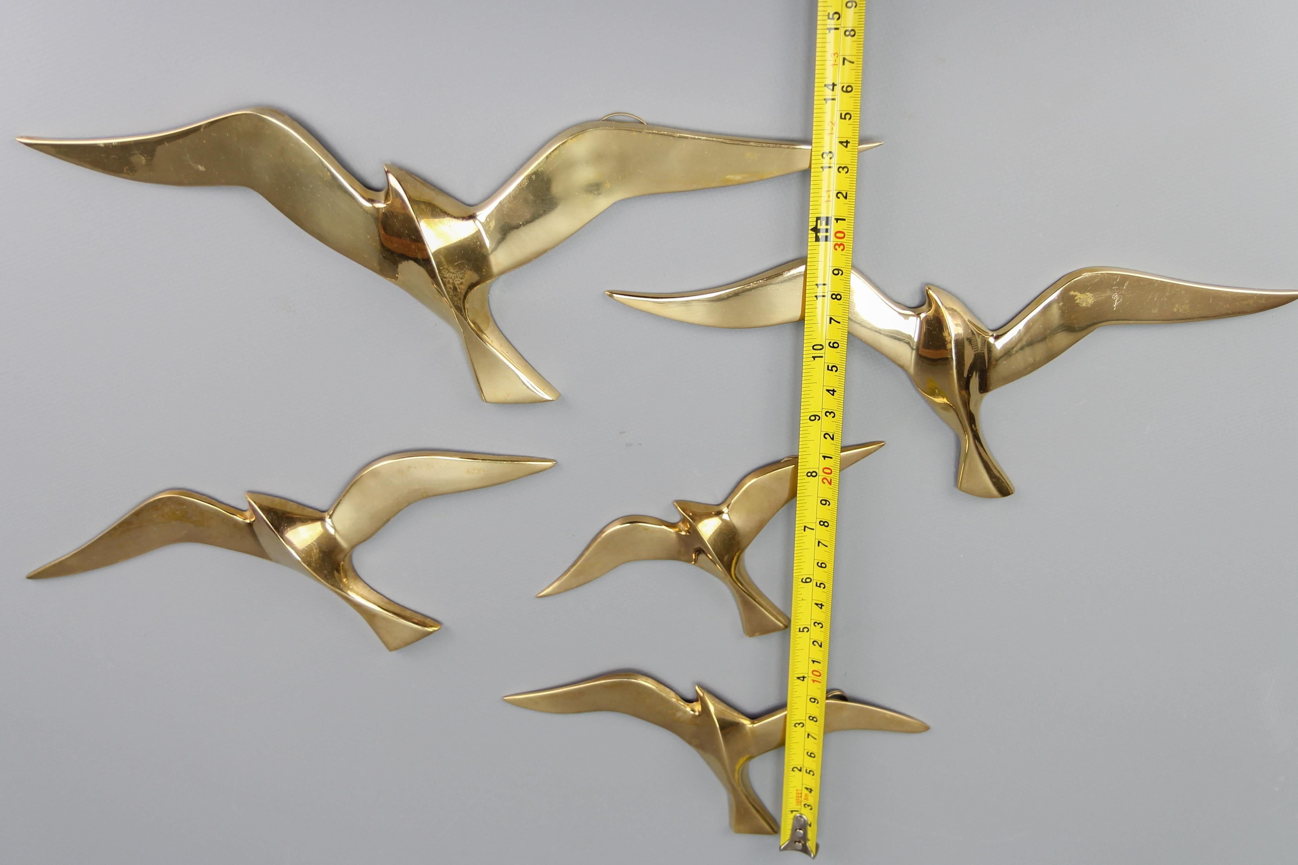 Mid-Century Modern Brass Bird Wall-Mounted Figures, Set of Five For Sale 13