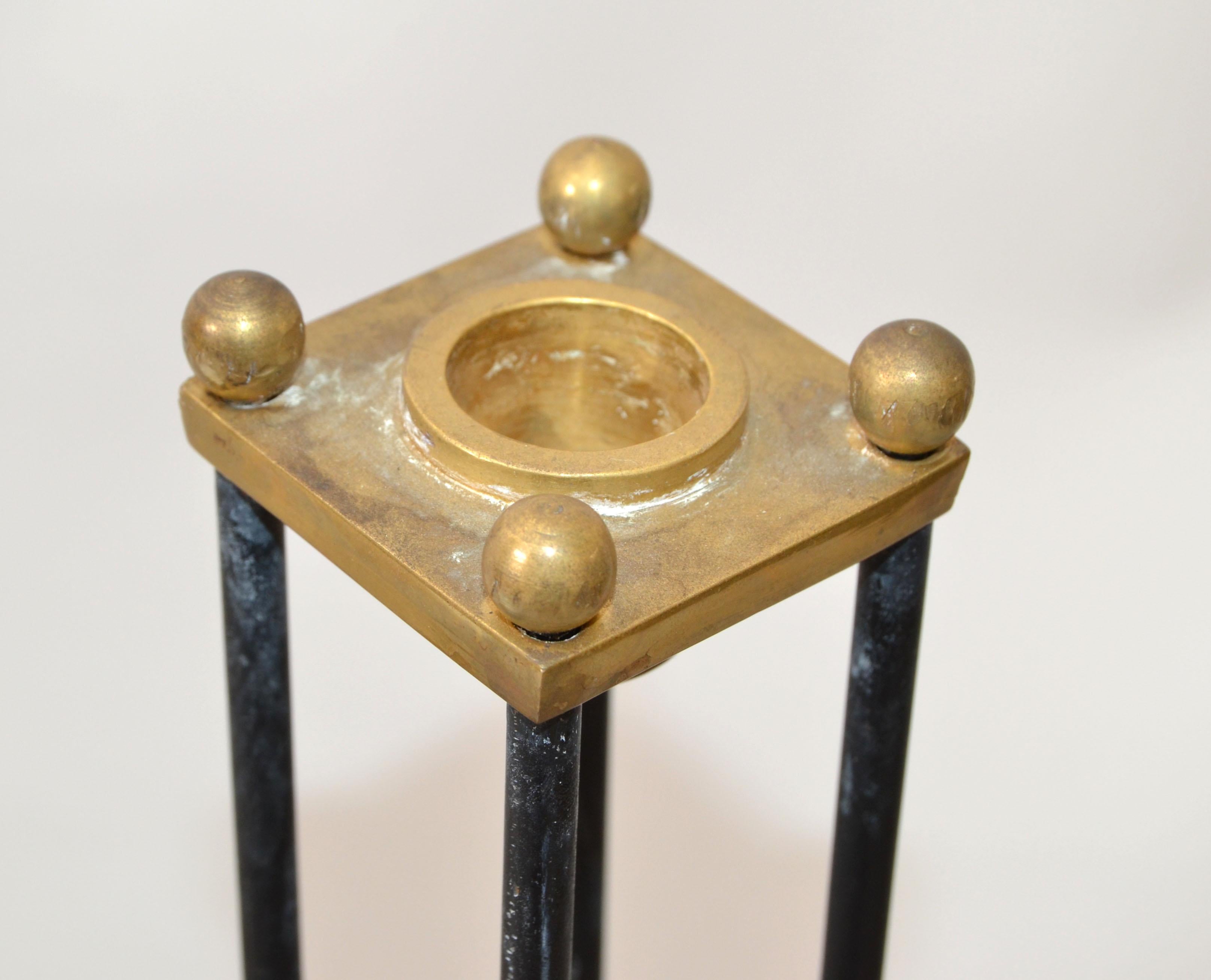 Mid-Century Modern Brass & Black Enamel Candle Holders, Candlesticks, Set of 3  For Sale 4