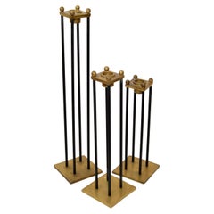 Mid-Century Modern Brass & Black Enamel Candle Holders, Candlesticks, Set of 3 