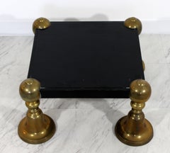 Mid-Century Modern Brass Black Lacquer Wood Pedestal Table Parzinger Style 1960s