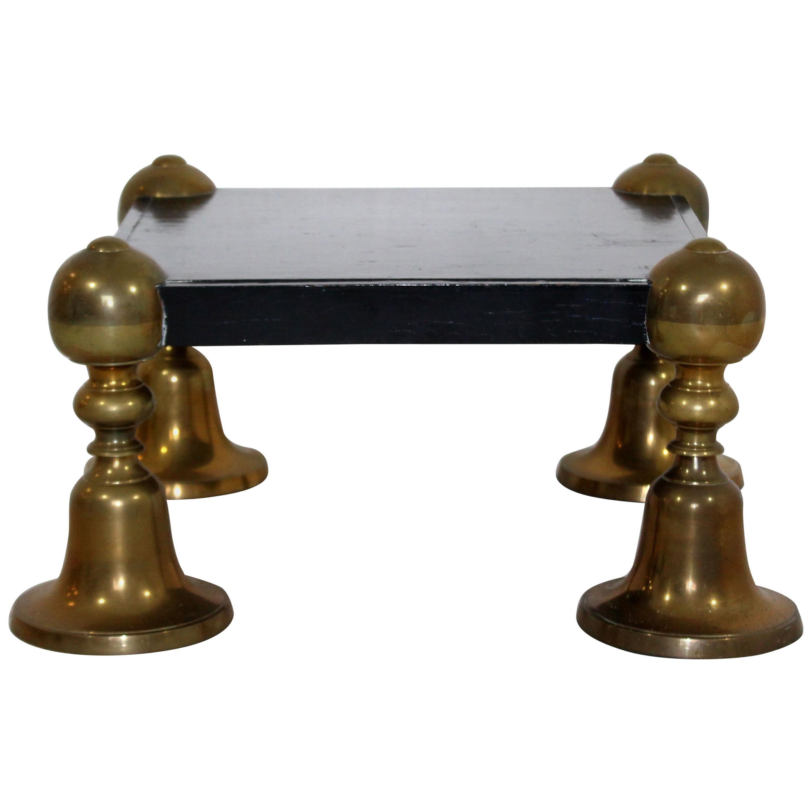 Mid-Century Modern Brass Black Lacquer Wood Pedestal Table Parzinger Style 1960s