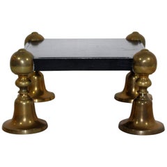 Mid-Century Modern Brass Black Lacquer Wood Pedestal Table Parzinger Style 1960s