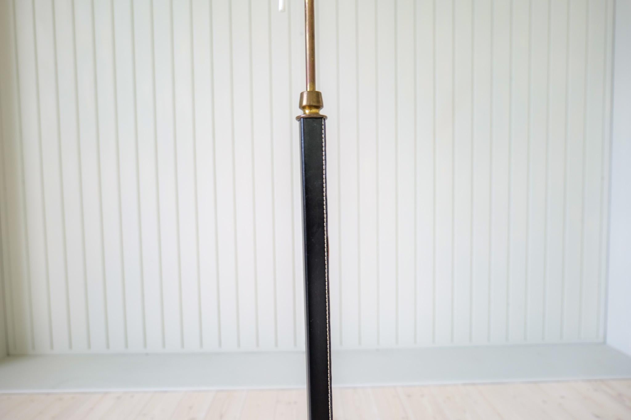 Mid-Century Modern Brass Black Leather Floor Lamp Falkenbergs Belysning, Sweden 2