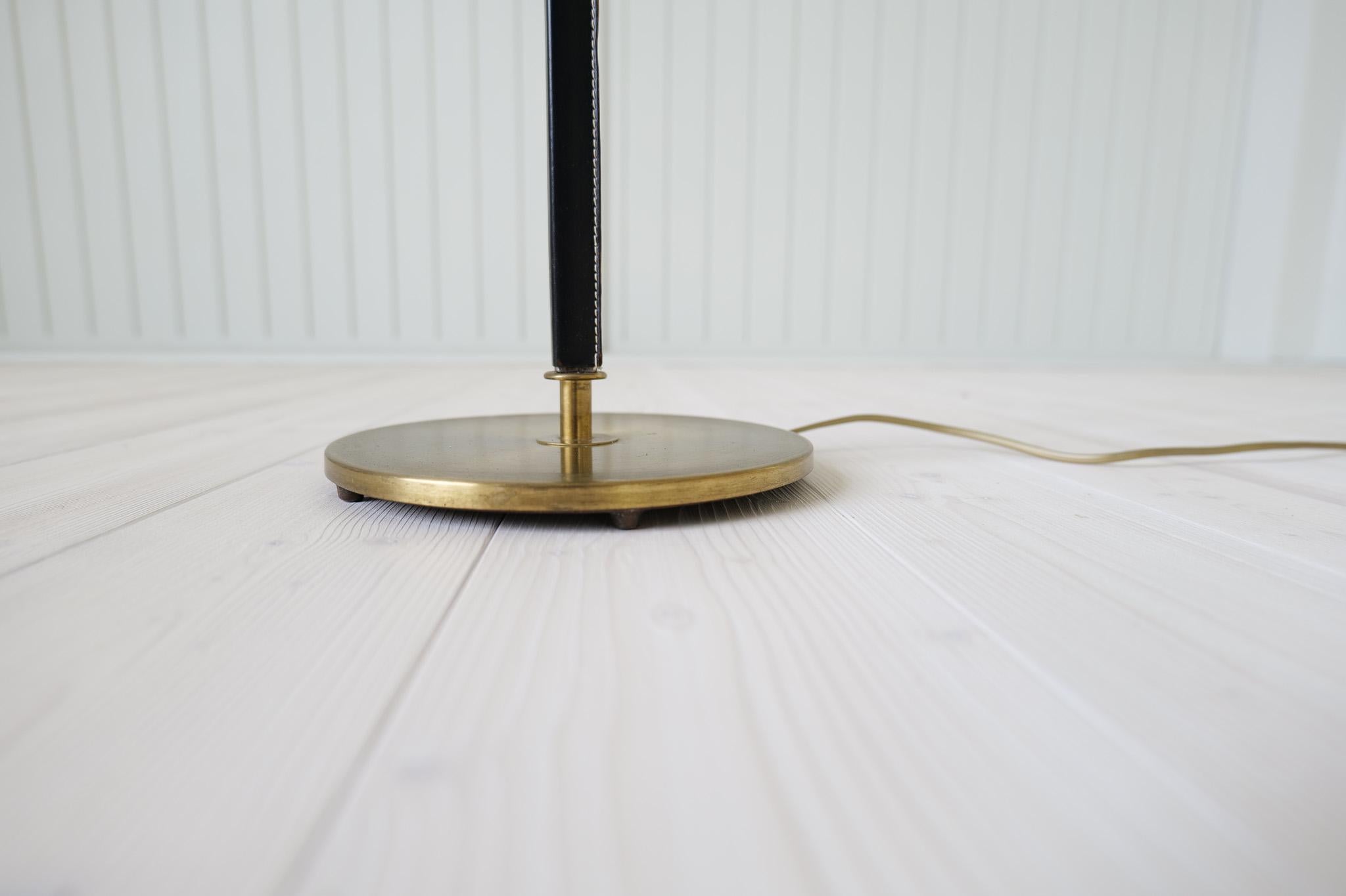 Mid-Century Modern Brass Black Leather Floor Lamp Falkenbergs Belysning, Sweden 3