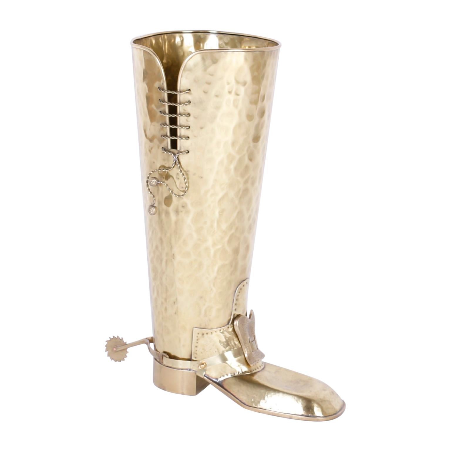 Mid-Century Modern Brass Boot Umbrella Stand For Sale