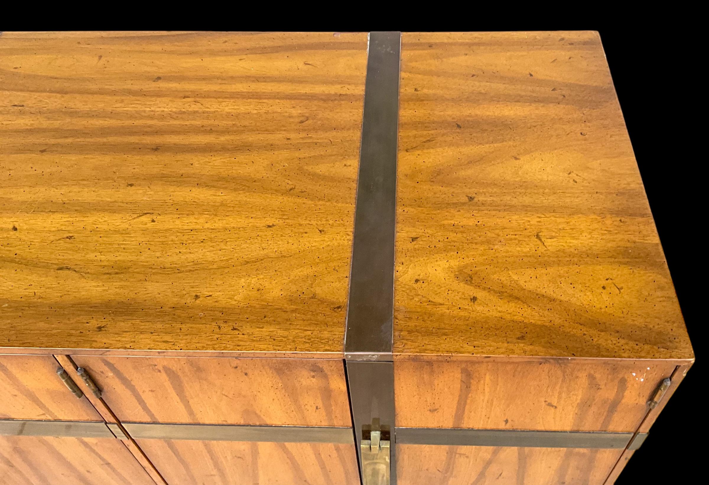 American Mid-Century Modern Brass Bound Walnut Credenza / Sideboard By Heritage For Sale
