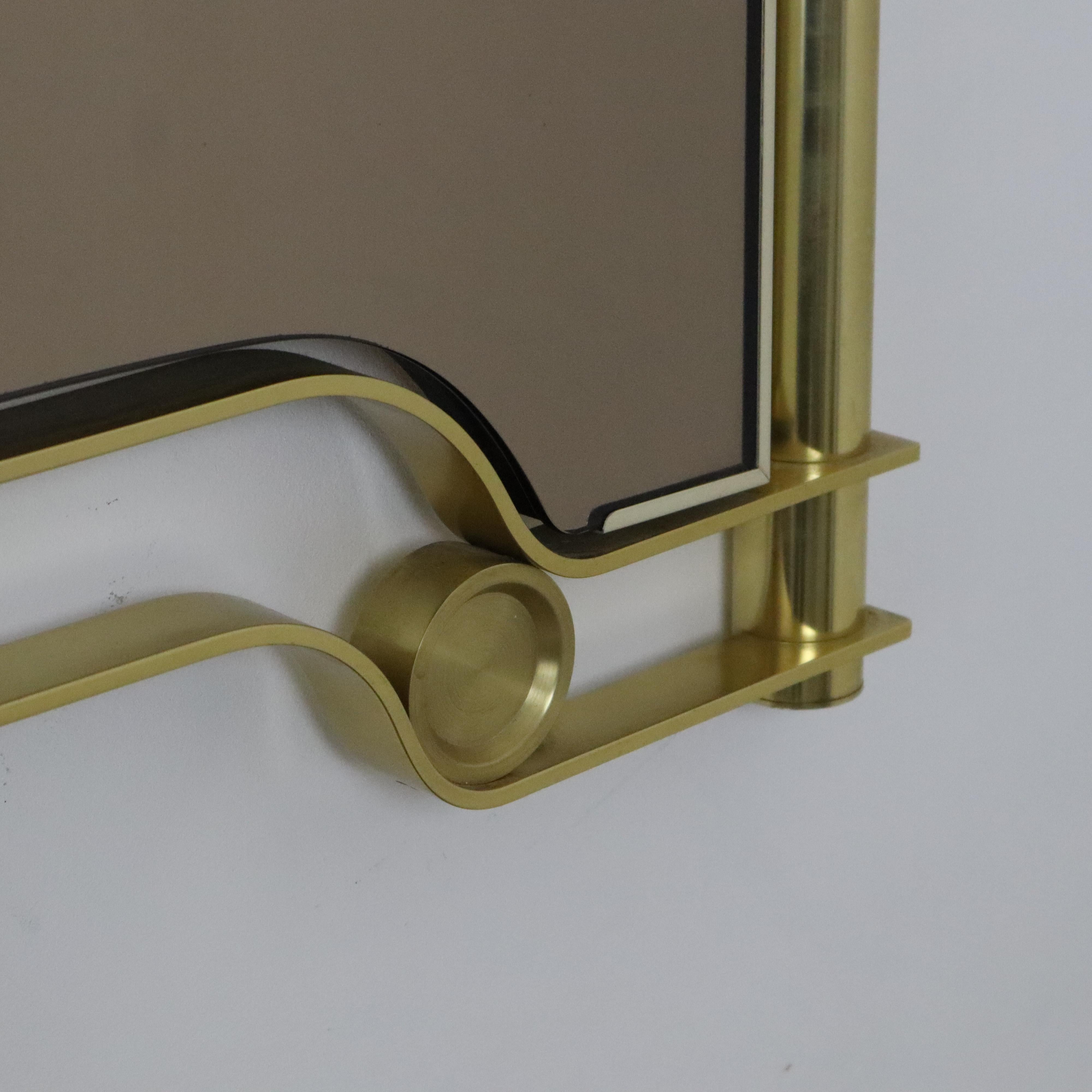 Mid-century modern Italian Modern Curved Satin Brass Wall Mirror Frigerio, 1970s For Sale 2