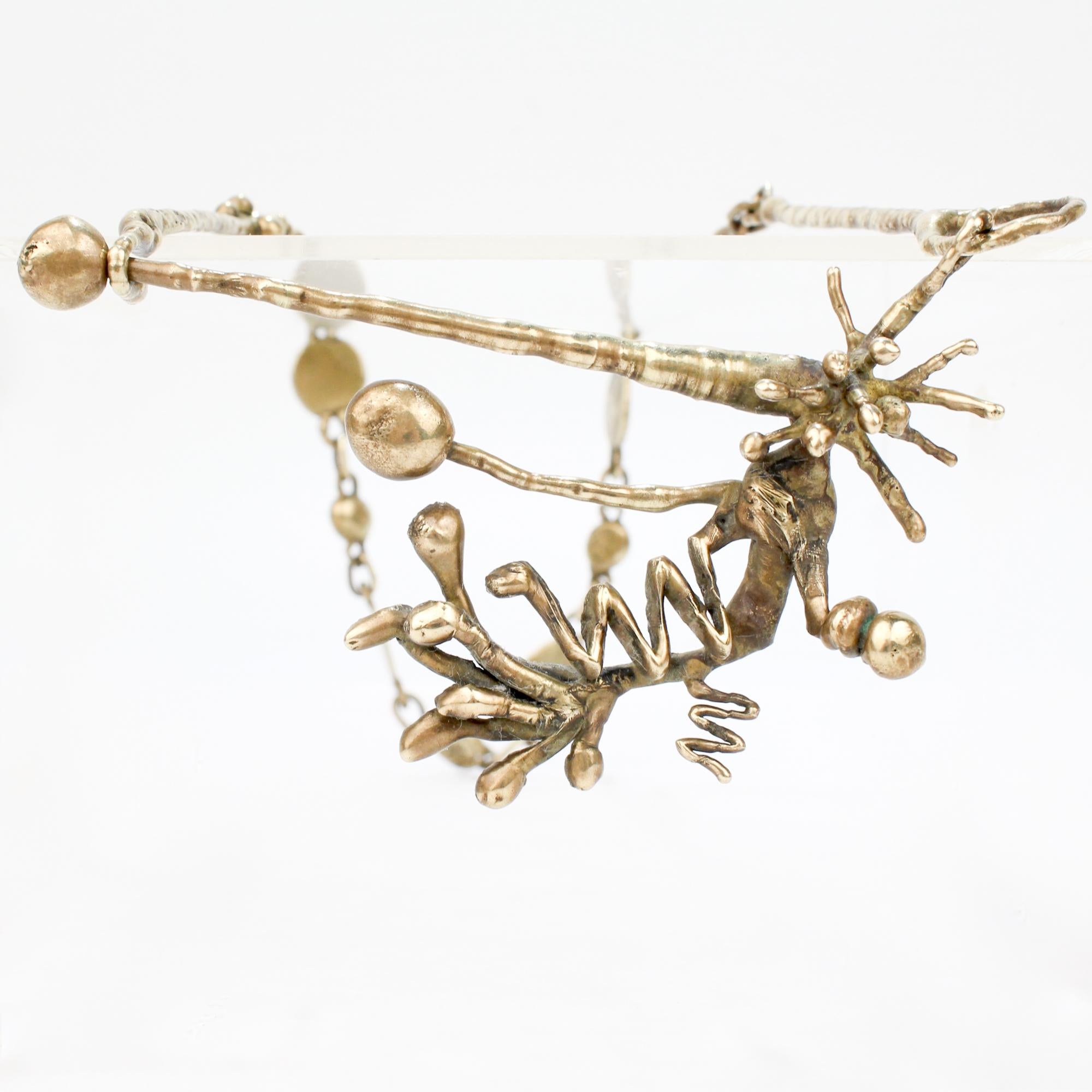 Mid-Century Modern Brass Brutalist Necklace For Sale 5