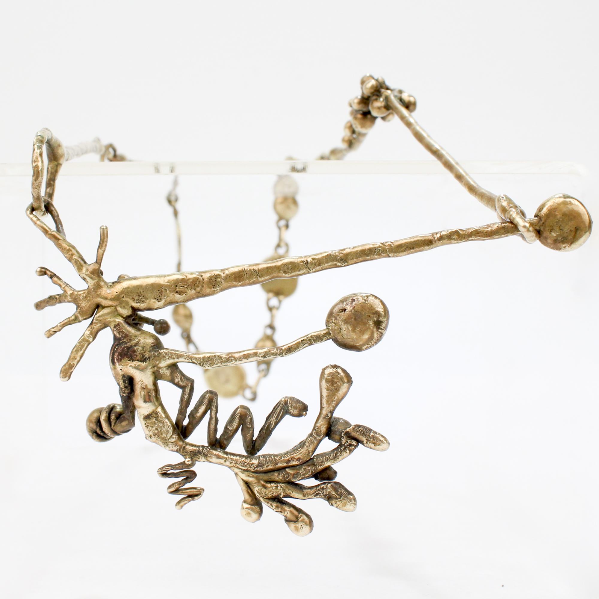 Mid-Century Modern Brass Brutalist Necklace For Sale 6