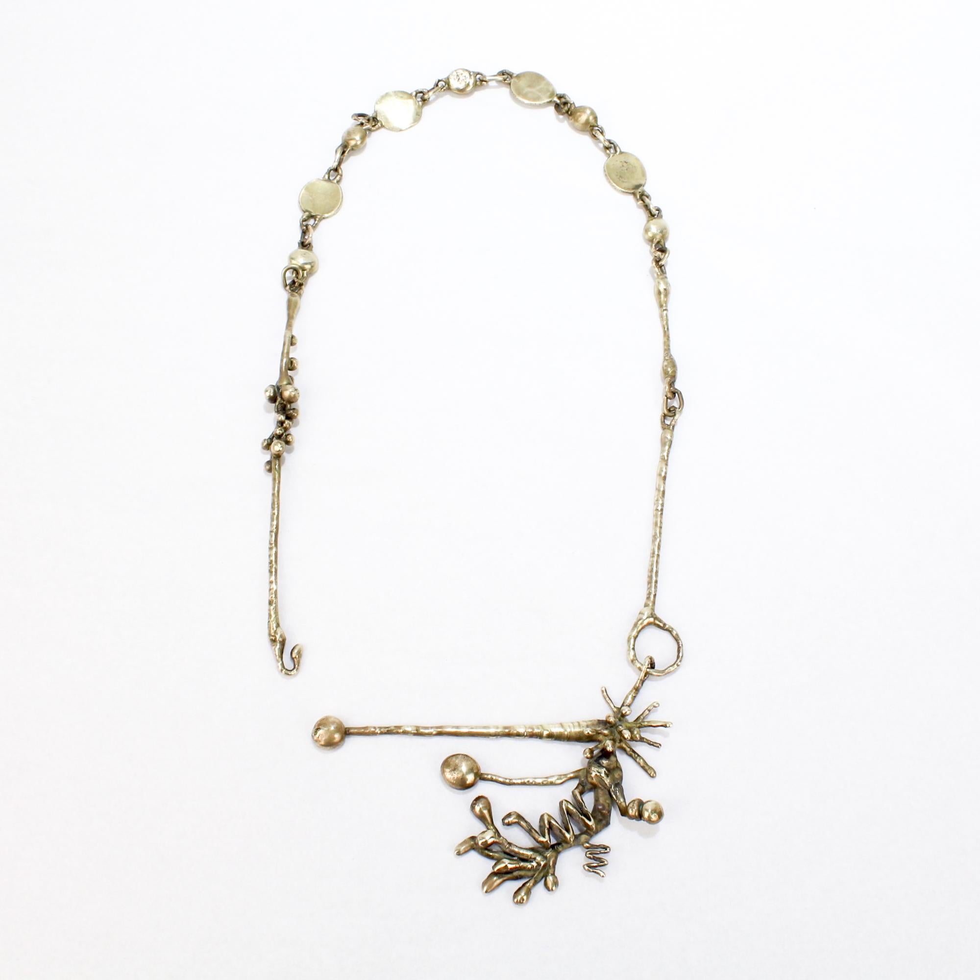 Mid-Century Modern Brass Brutalist Necklace For Sale 7