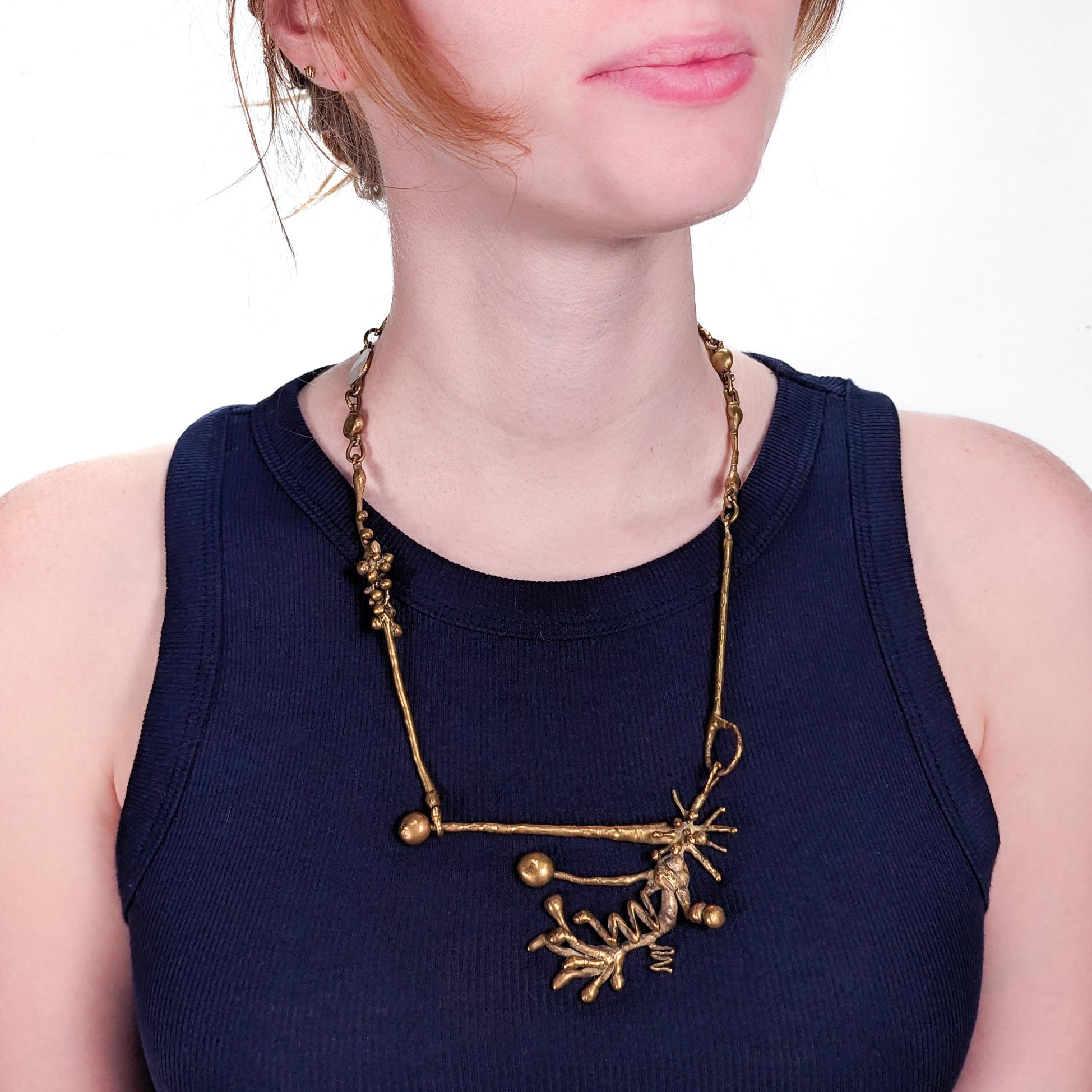 Modernist Mid-Century Modern Brass Brutalist Necklace For Sale