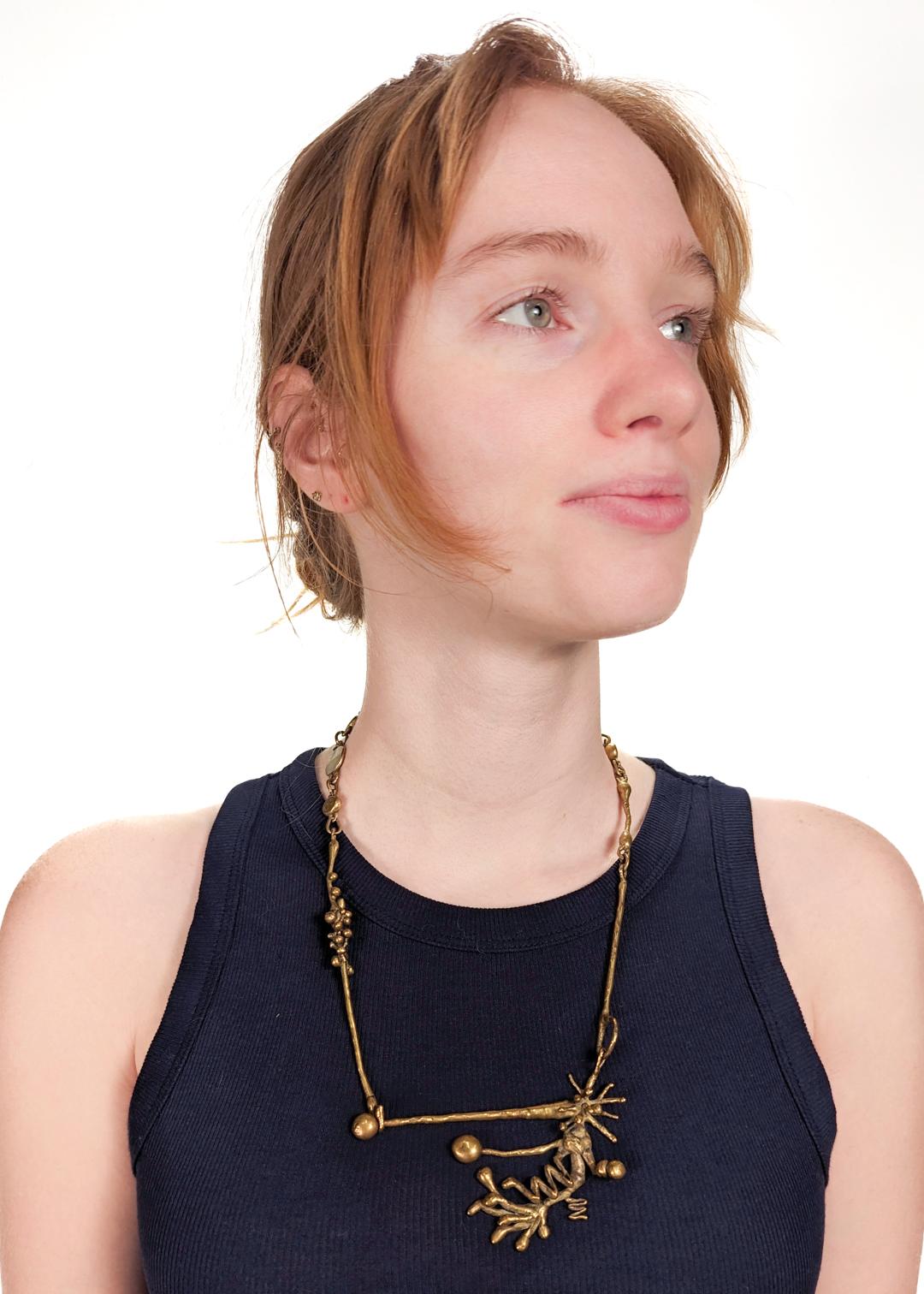 Modernist Mid-Century Modern Brass Brutalist Necklace For Sale