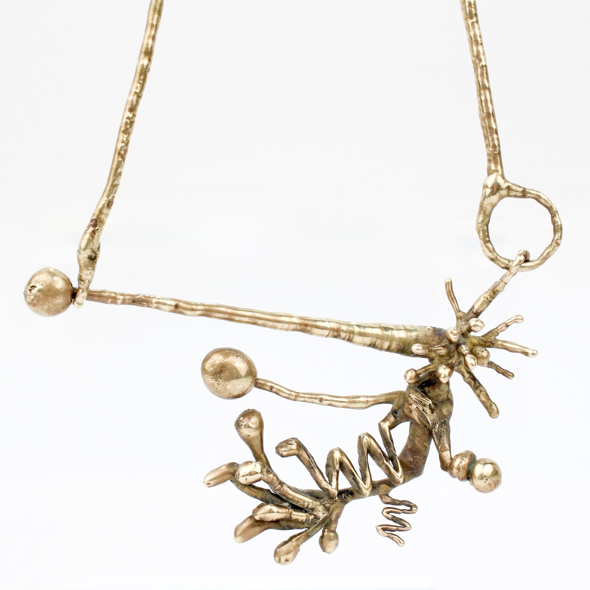 Mid-Century Modern Brass Brutalist Necklace In Good Condition For Sale In Philadelphia, PA