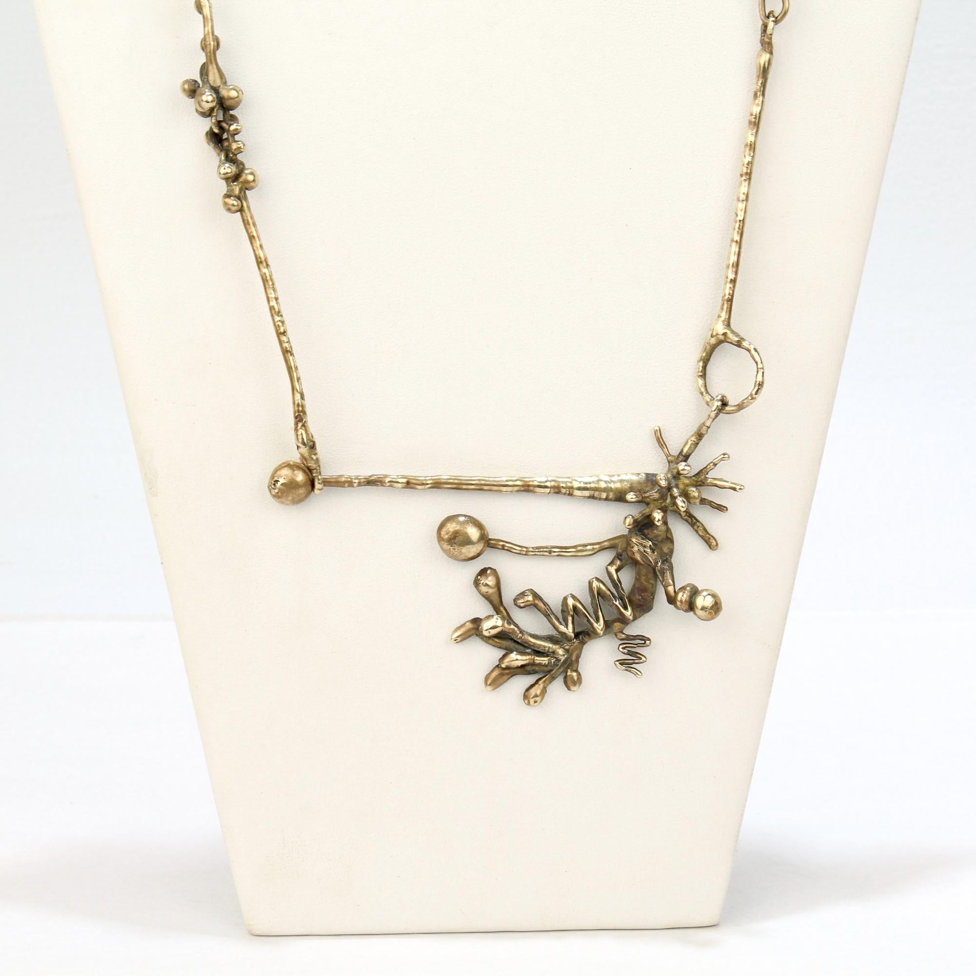 Mid-Century Modern Brass Brutalist Necklace For Sale 2