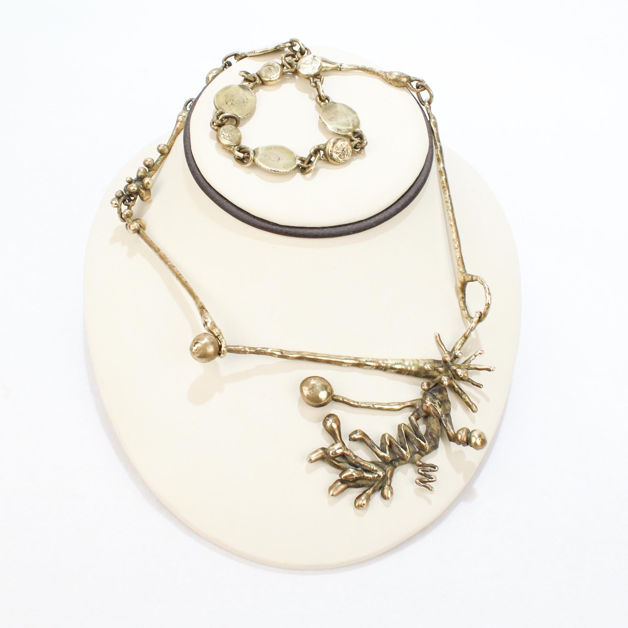 Mid-Century Modern Brass Brutalist Necklace For Sale 3
