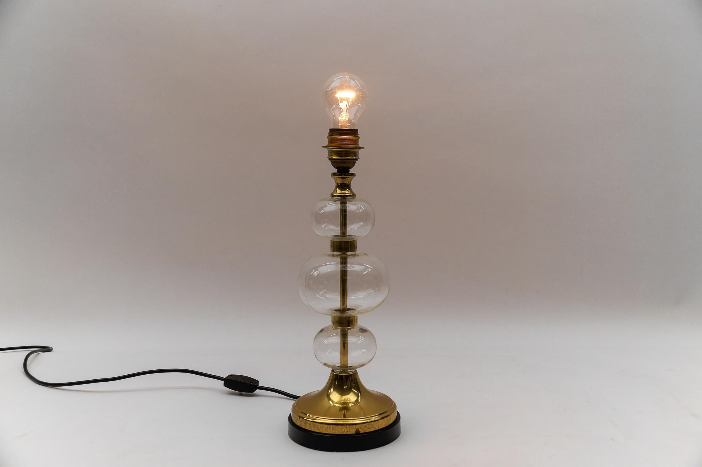 Metal Mid Century Modern Brass & Bubble Glass Table Lamp Base, 1960s Germany  Dimensio For Sale
