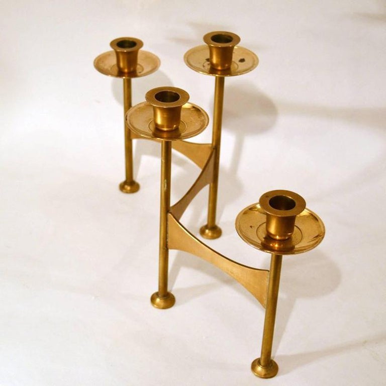 MidCentury Modern Brass Candelabra for Four Candles at 1stDibs