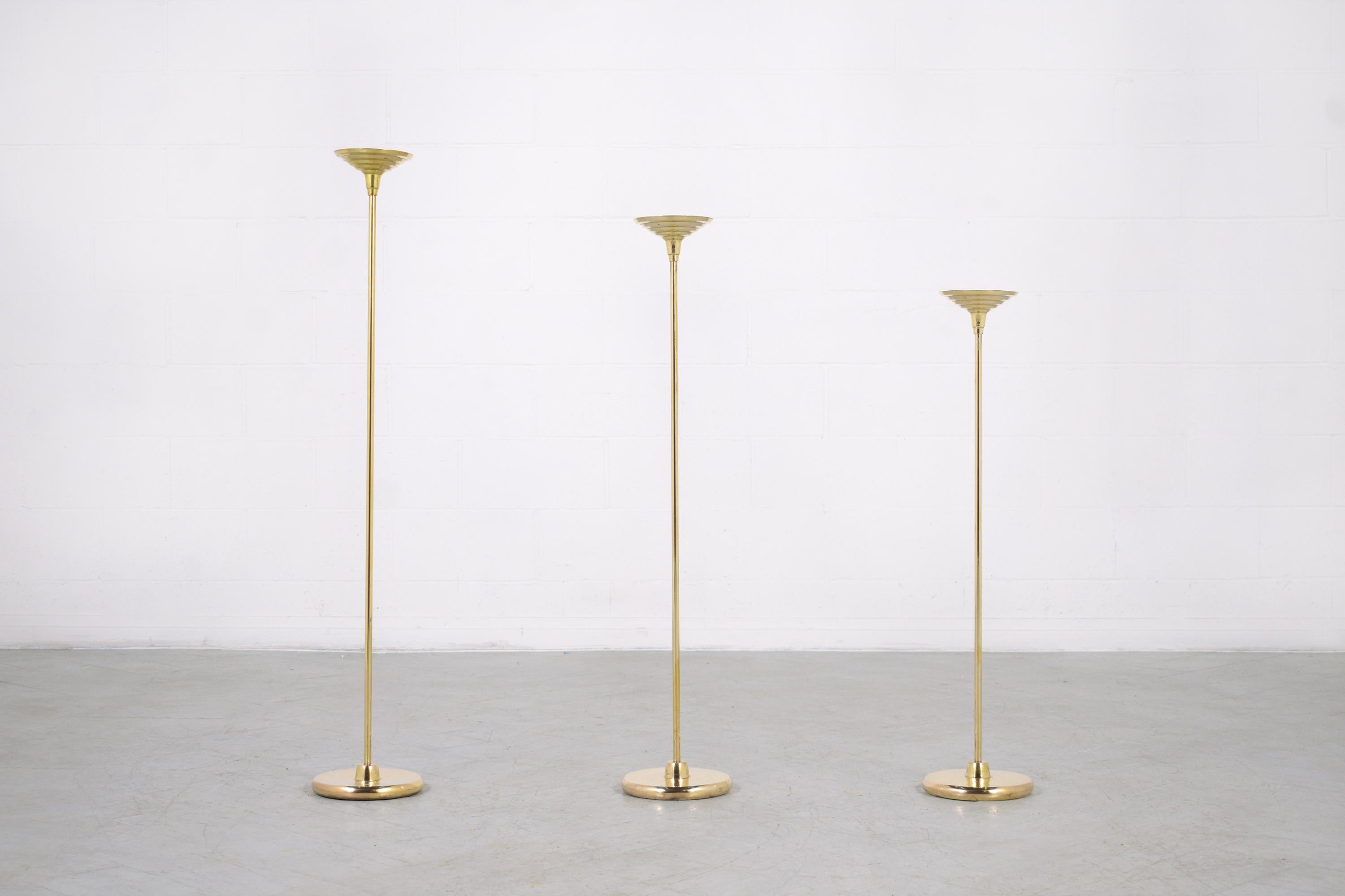 Patinated Mid-Century Modern Brass Candle Holders For Sale