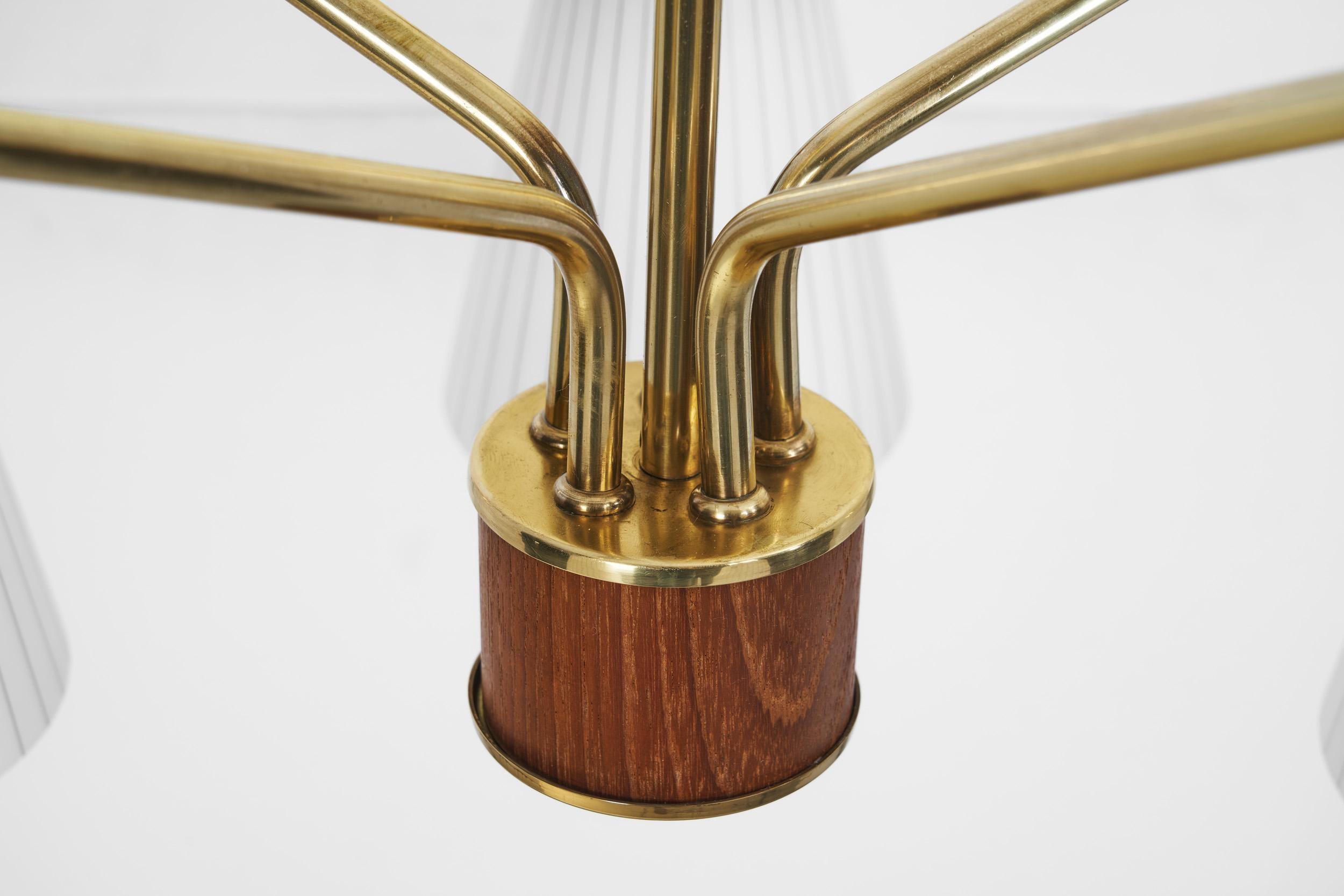 Mid-Century Modern Brass Ceiling Lamp with Striped Glass Shades, Europe ca 1950s For Sale 6