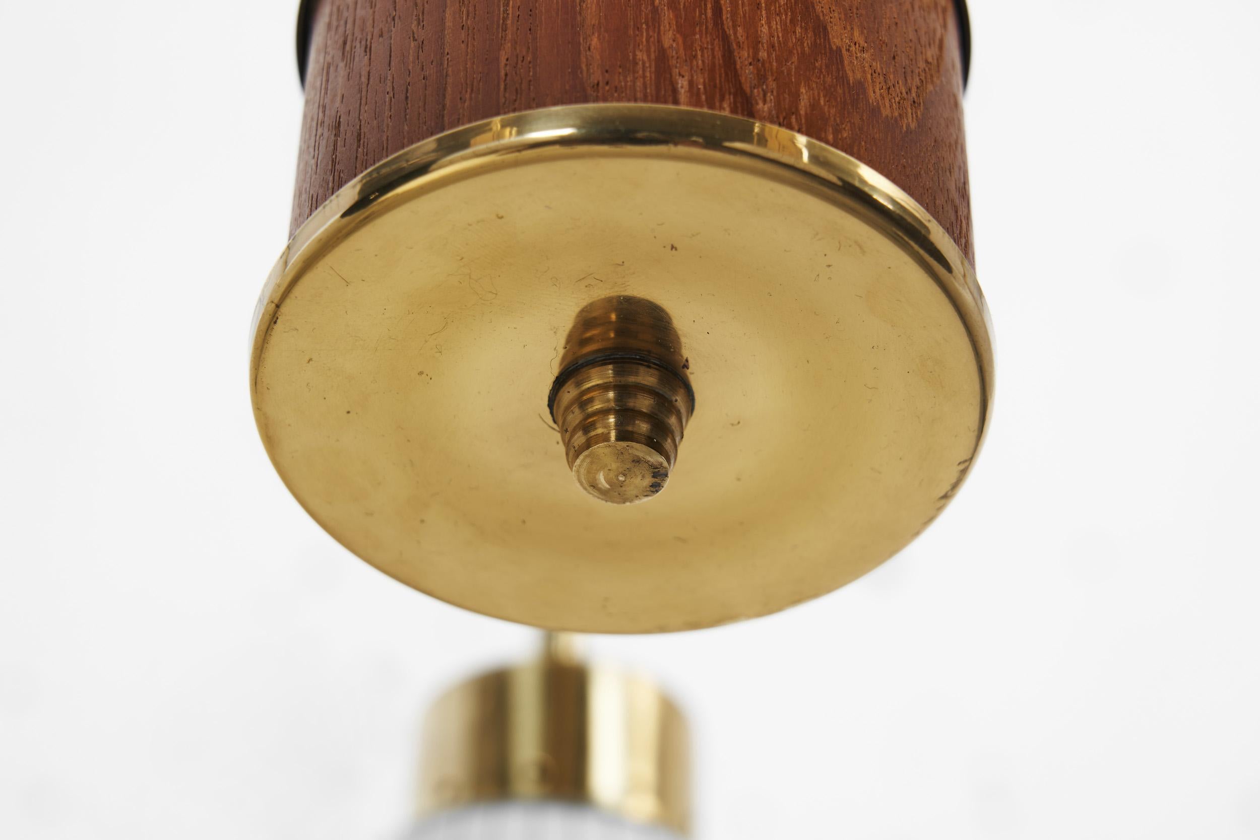 Mid-Century Modern Brass Ceiling Lamp with Striped Glass Shades, Europe ca 1950s For Sale 13