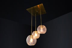 Mid-Century Modern Brass Ceiling Light with 3 Glass Globe Pendants, Germany 1970