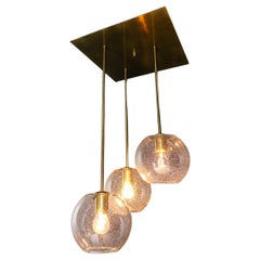 Mid-Century Modern Brass Ceiling Light with 3 Glass Globe Pendants, Germany 1970