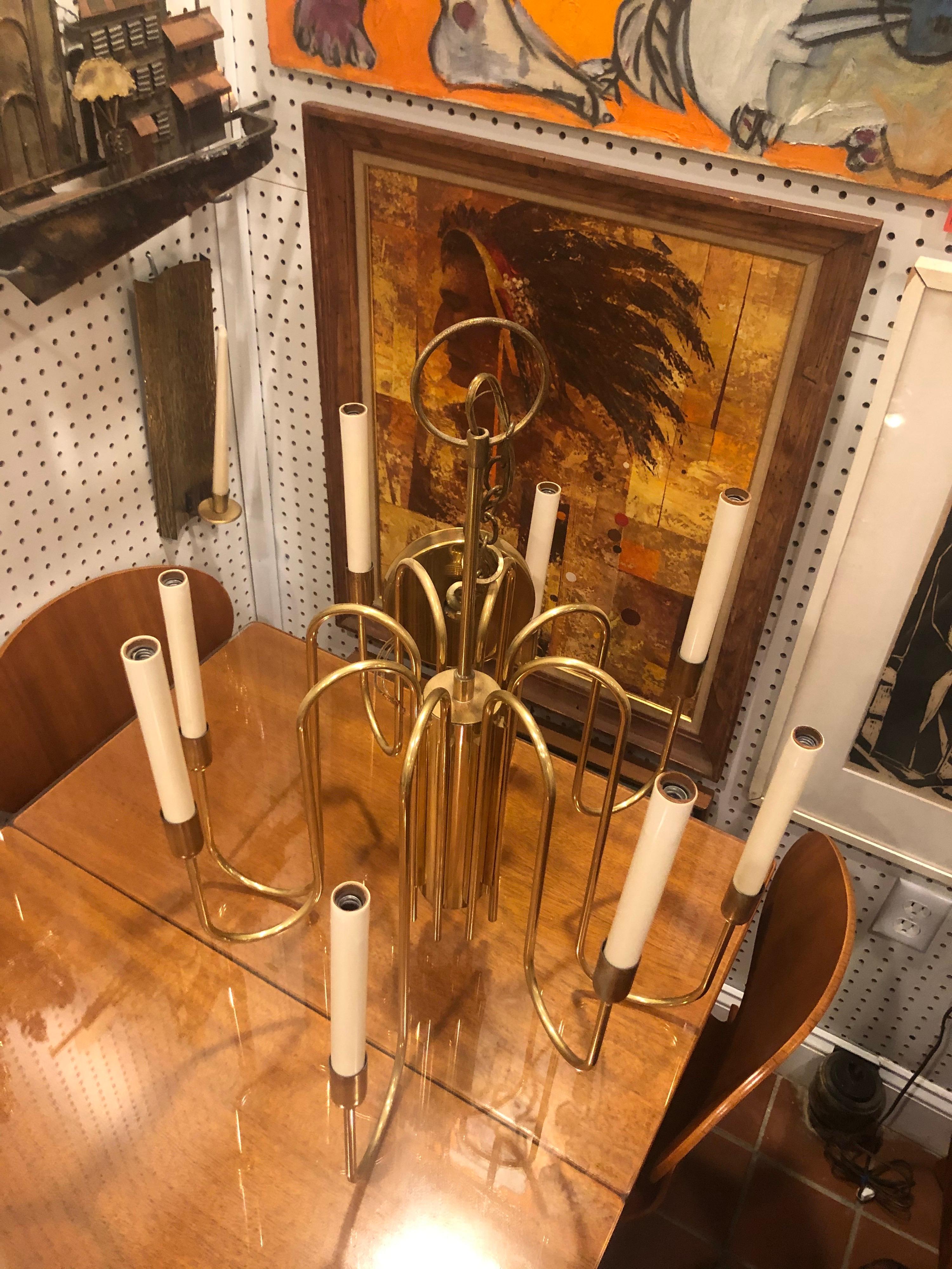 Mid-Century Modern Brass Chandelier Attributed to Tommi Parzinger For Sale 4