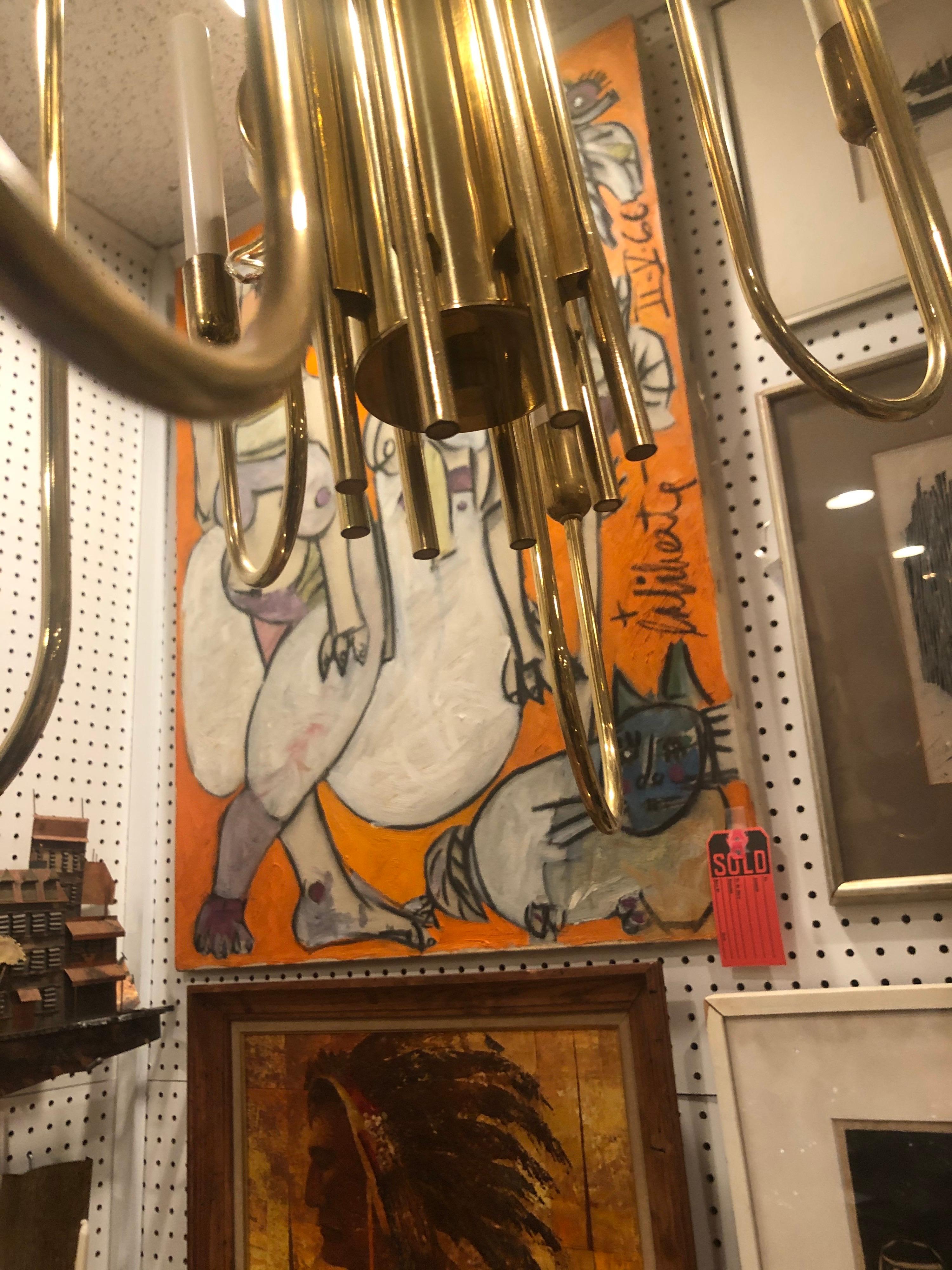 Lampadario in ottone moderno di metà secolo attribuito a Tommi Parzinger in vendita 8