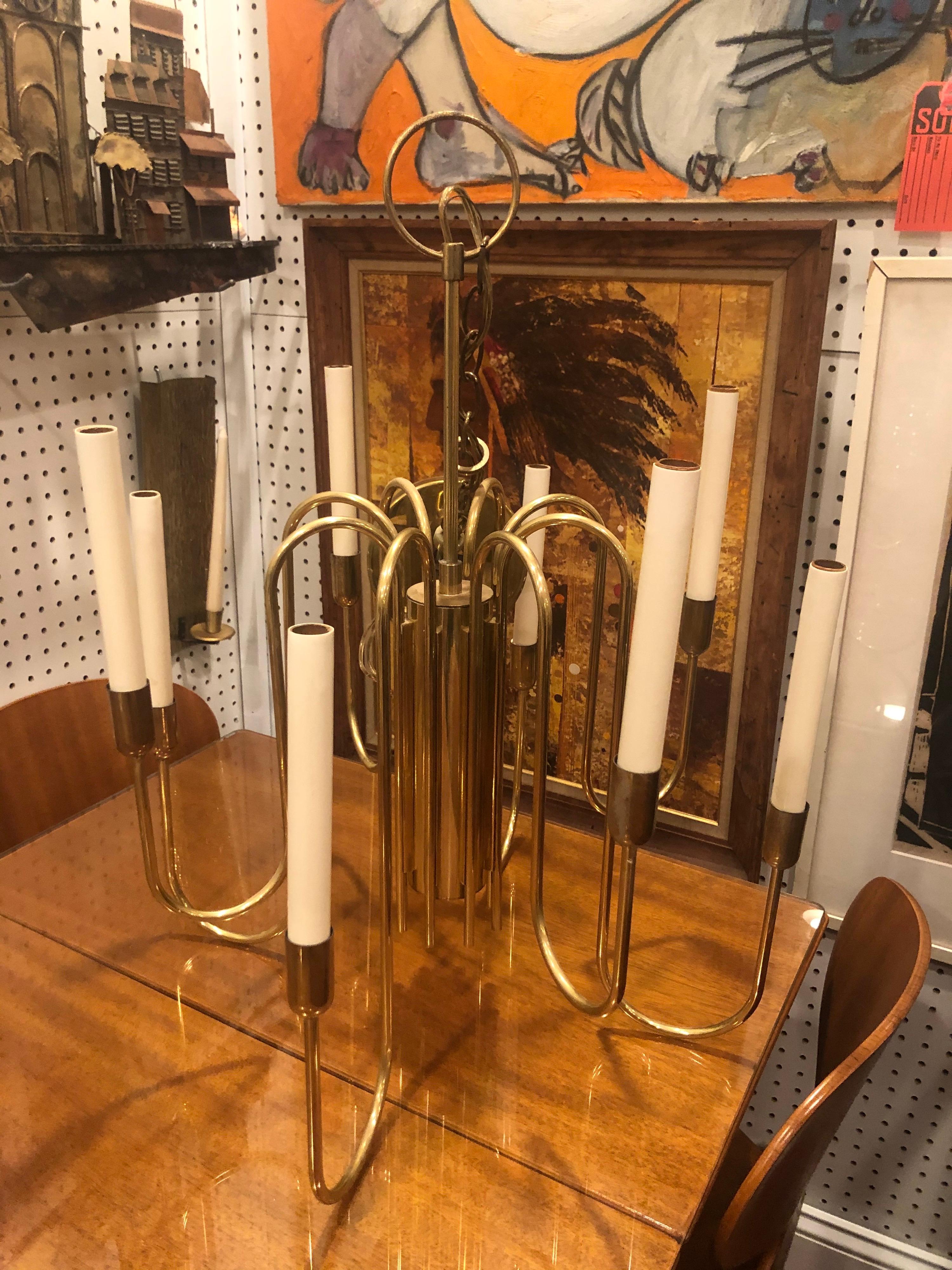 Mid-Century Modern Brass Chandelier Attributed to Tommi Parzinger For Sale 9