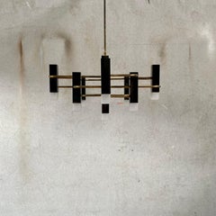 Lustre en laiton moderne du milieu du siècle dernier de Gaetano Sciolari pour S.A. Boulanger 1970