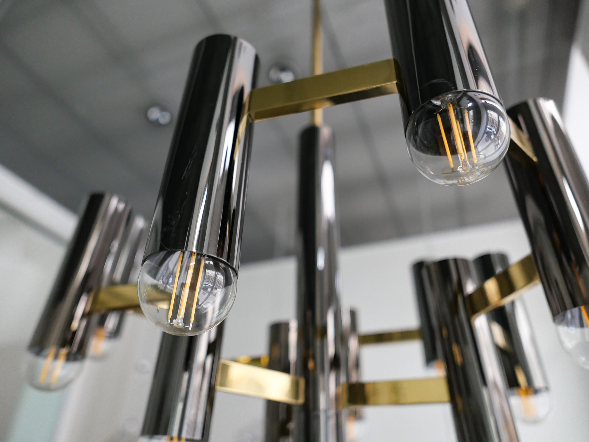 Mid-Century Modern Brass Chandelier by Gaetano Sciolari, Italy, 1970s For Sale 3