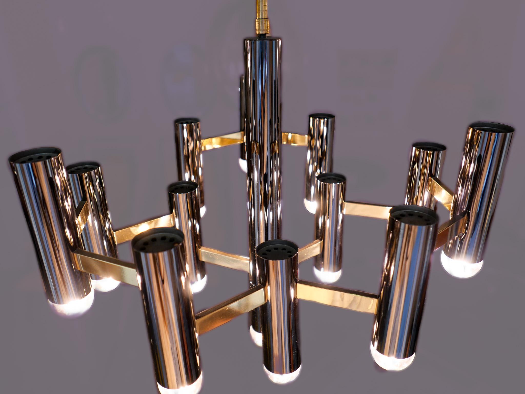 Mid-Century Modern Brass Chandelier by Gaetano Sciolari, Italy, 1970s For Sale 11