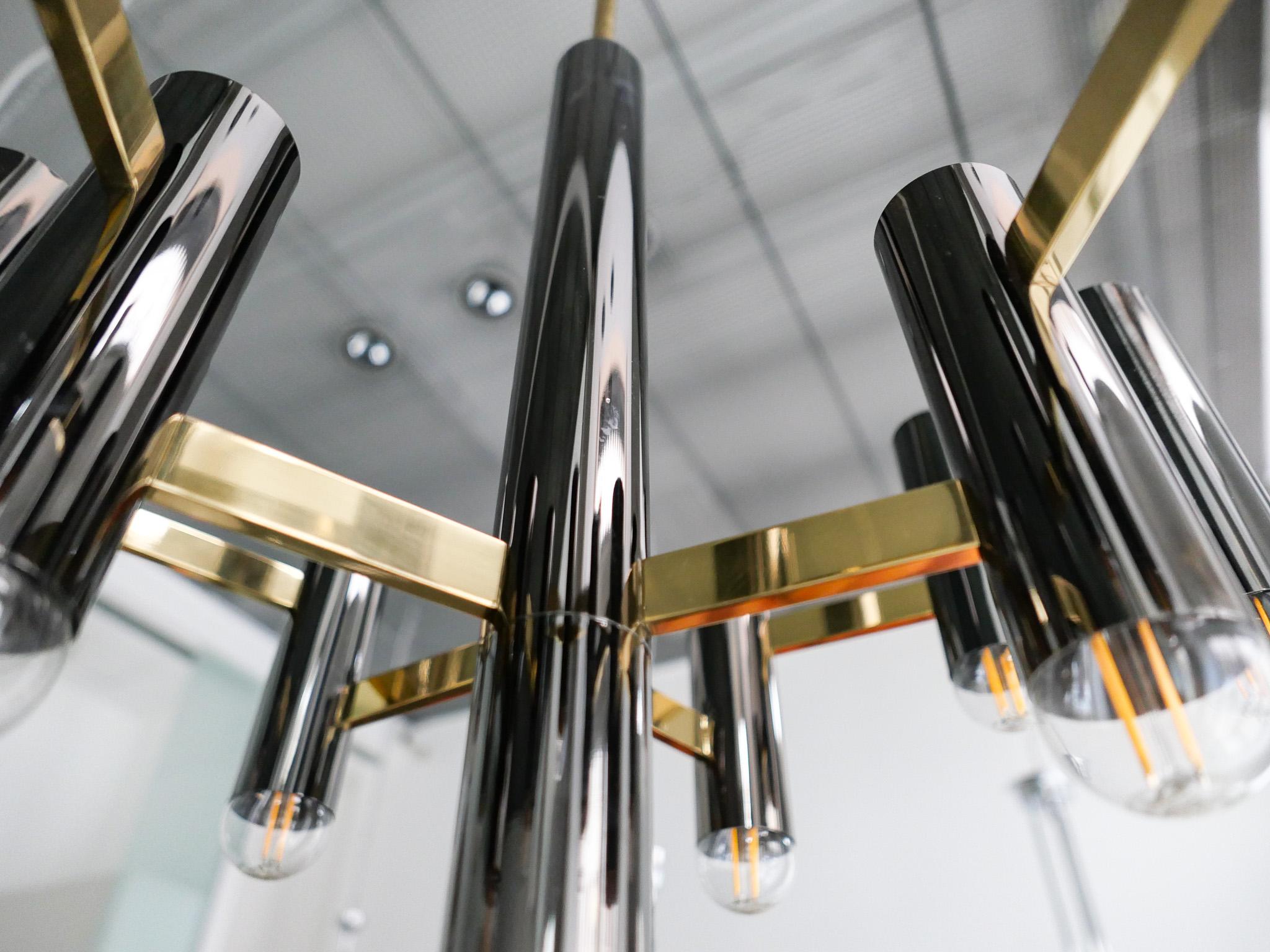 Mid-Century Modern Brass Chandelier by Gaetano Sciolari, Italy, 1970s For Sale 1