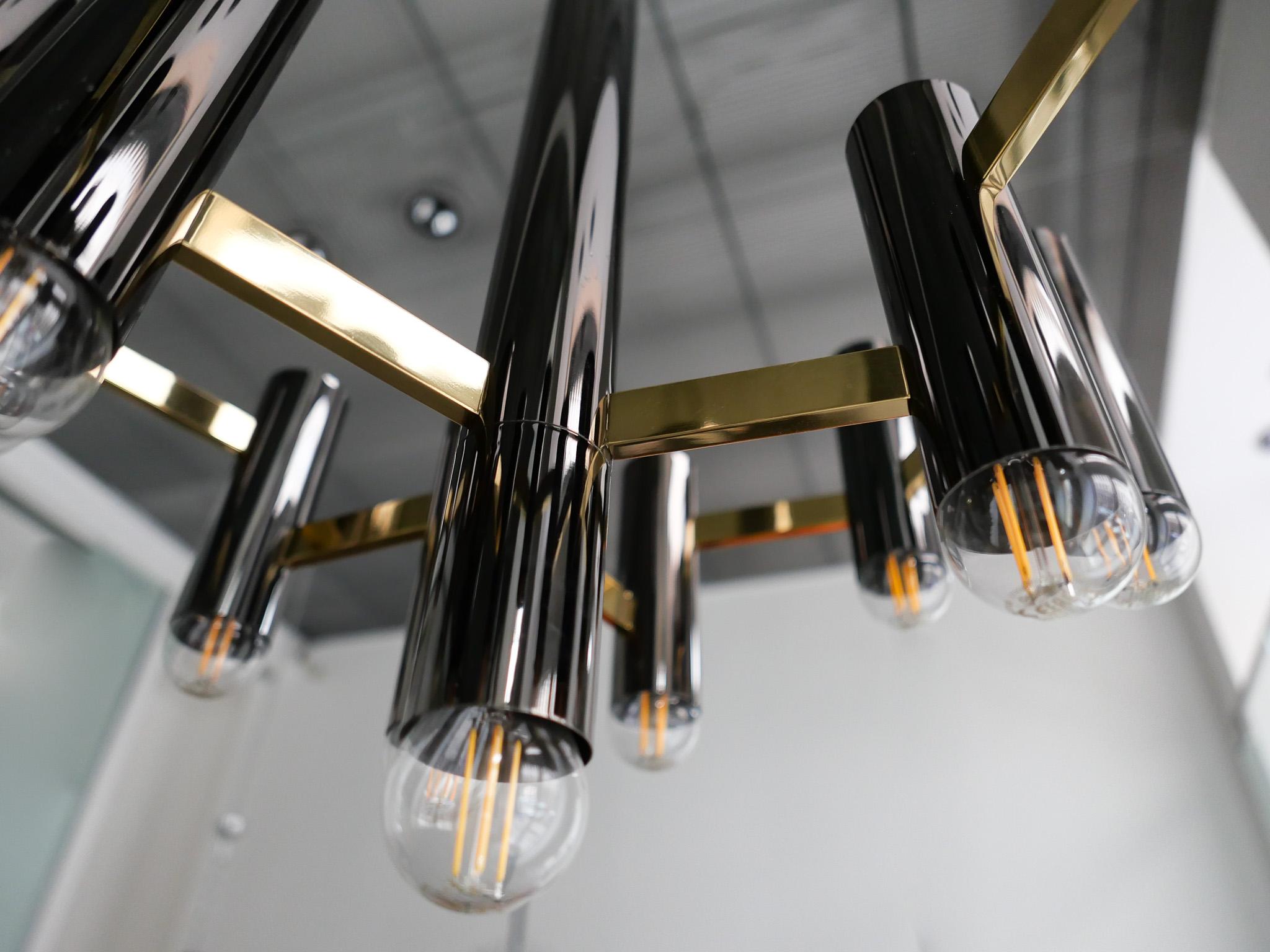 Mid-Century Modern Brass Chandelier by Gaetano Sciolari, Italy, 1970s For Sale 2