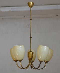 Mid-Century Modern Brass Chandelier by Itsu, Finland, 1950s. Paavo Tynell Style