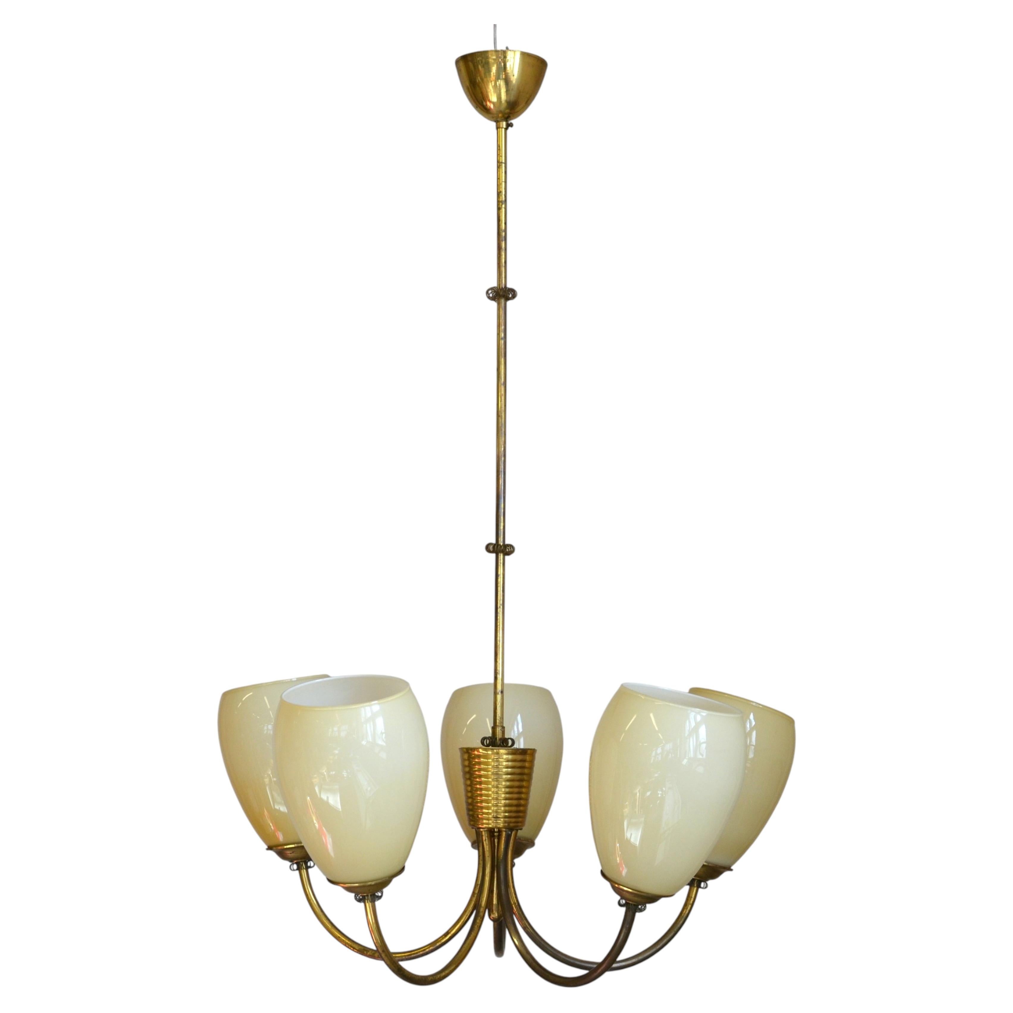 Mid-Century Modern Brass Chandelier by Itsu, Finland, 1950s. Paavo Tynell Style