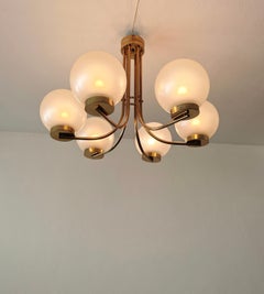 Mid-Century Modern Brass Chandelier by Lamperti Production Italy 1960