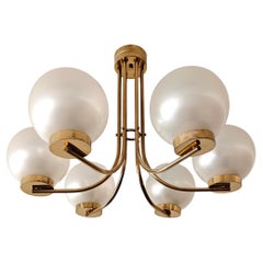 Mid-Century Modern Brass Chandelier by Lamperti Production Italy 1960