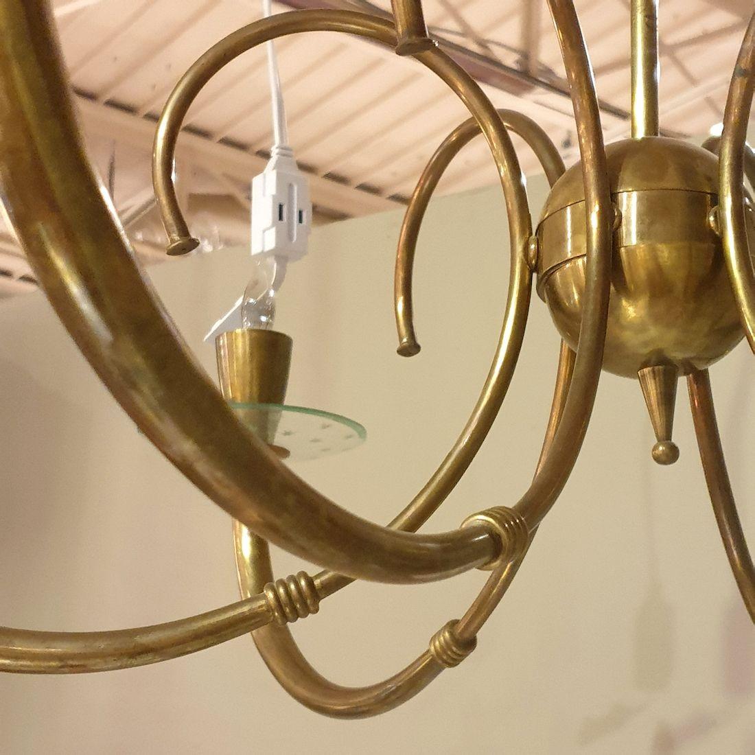 Brass Mid Century brass chandelier, Italy For Sale