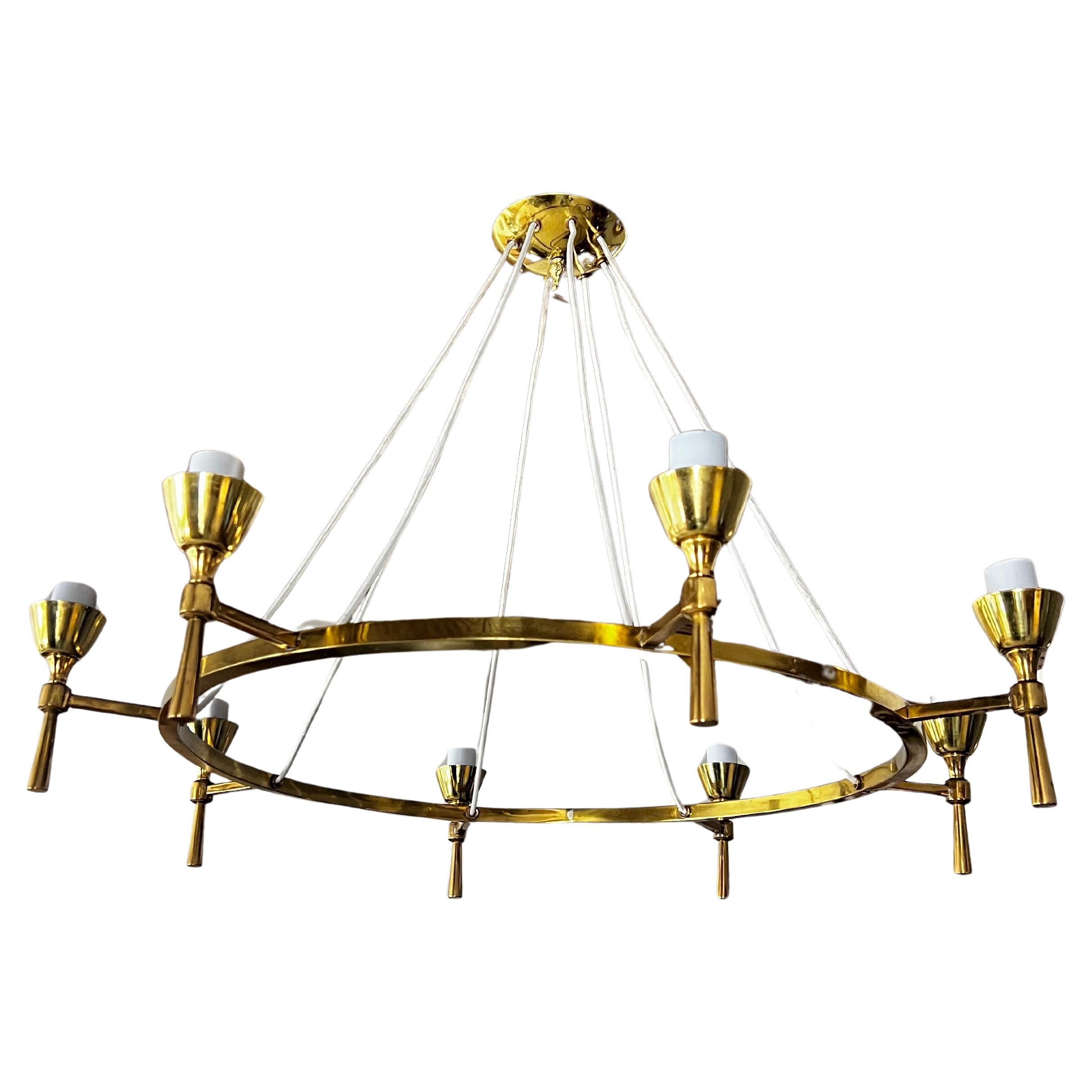 Mid-Century Modern Brass Chandelier