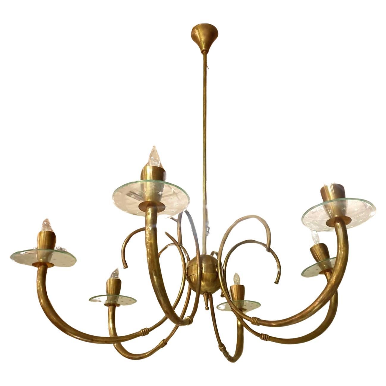 Mid Century brass chandelier, Italy For Sale