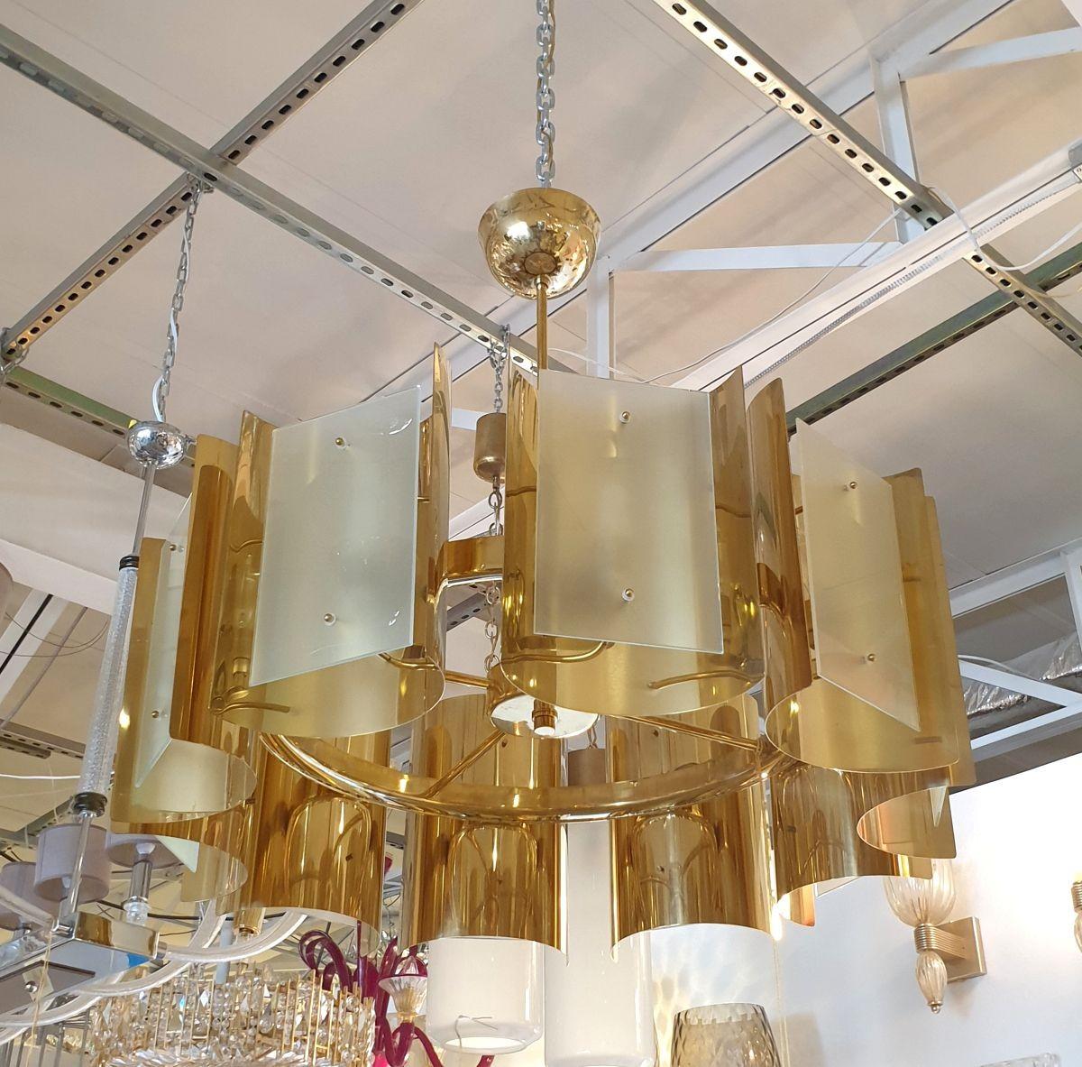 Mid-Century moderno Lampadario in ottone del Mid Century Modern, Italia in vendita
